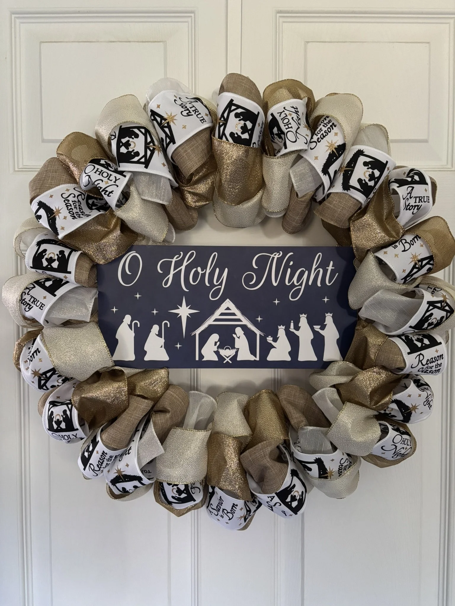 O Holy Night Ribbon Wreath with Nativity Scene