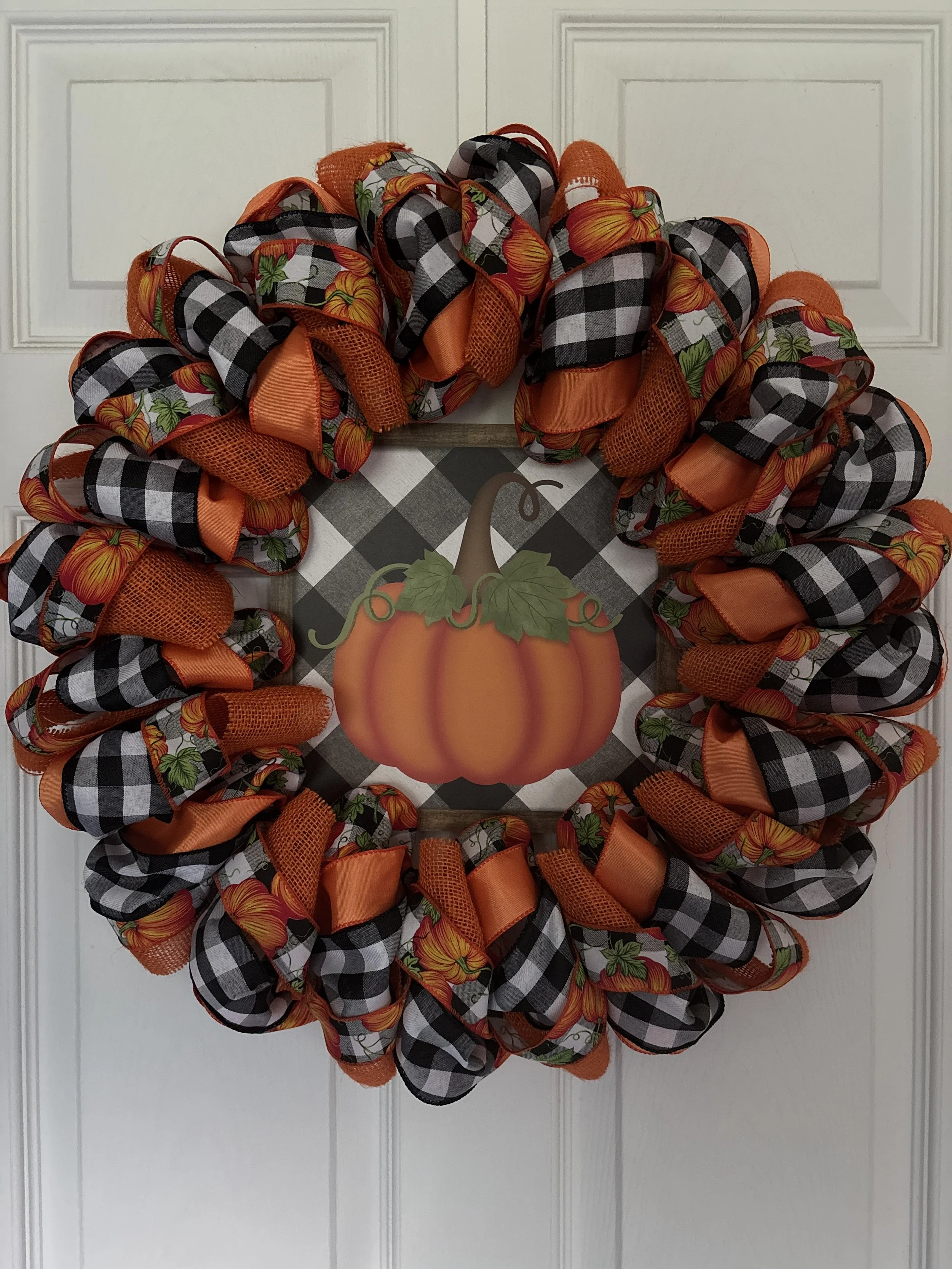 Buffalo Plaid Harvest Pumpkin Wreath