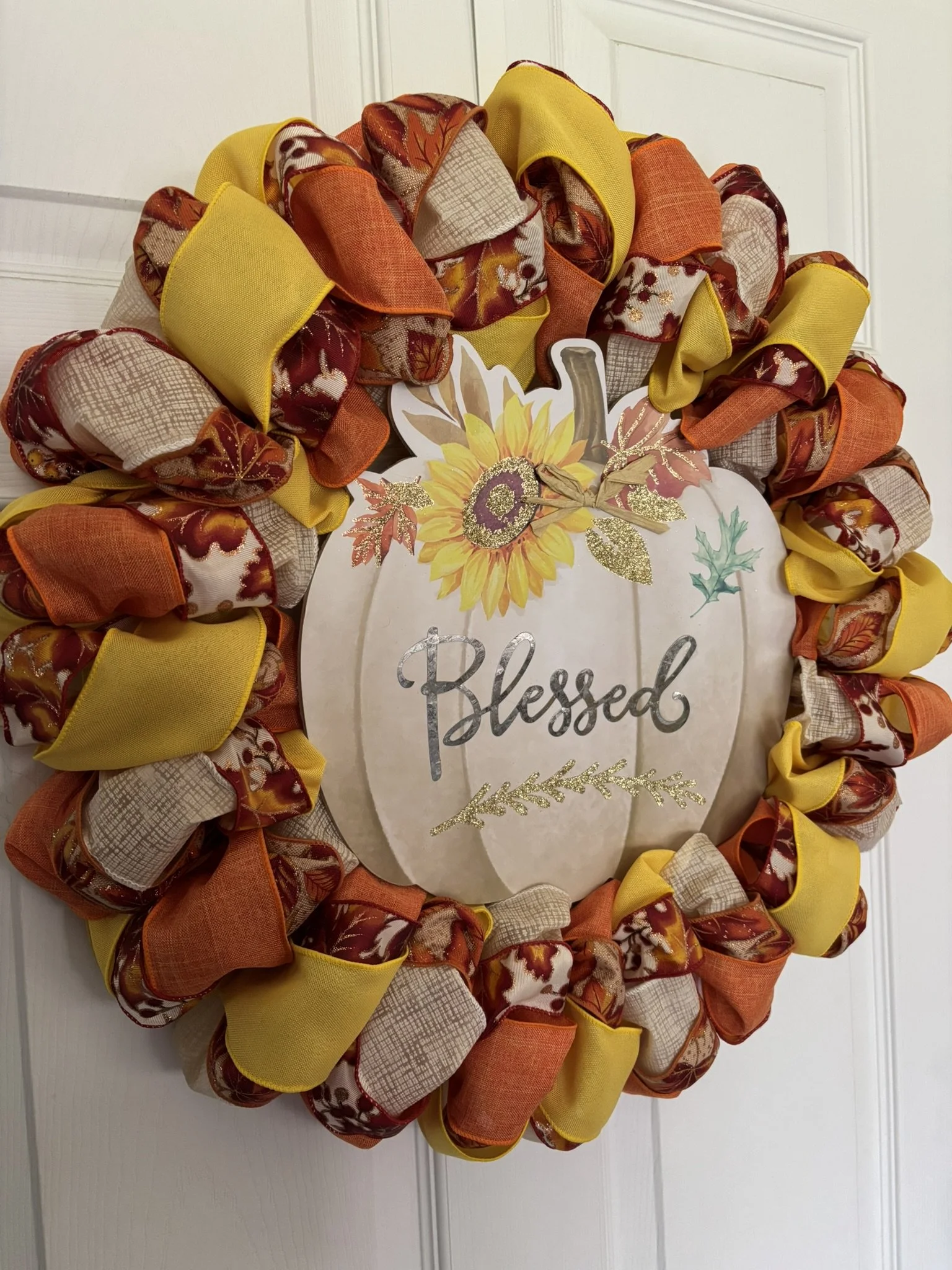 Blessed - Orange, Yellow, and Cream Fall Wreath Left Side.JPEG