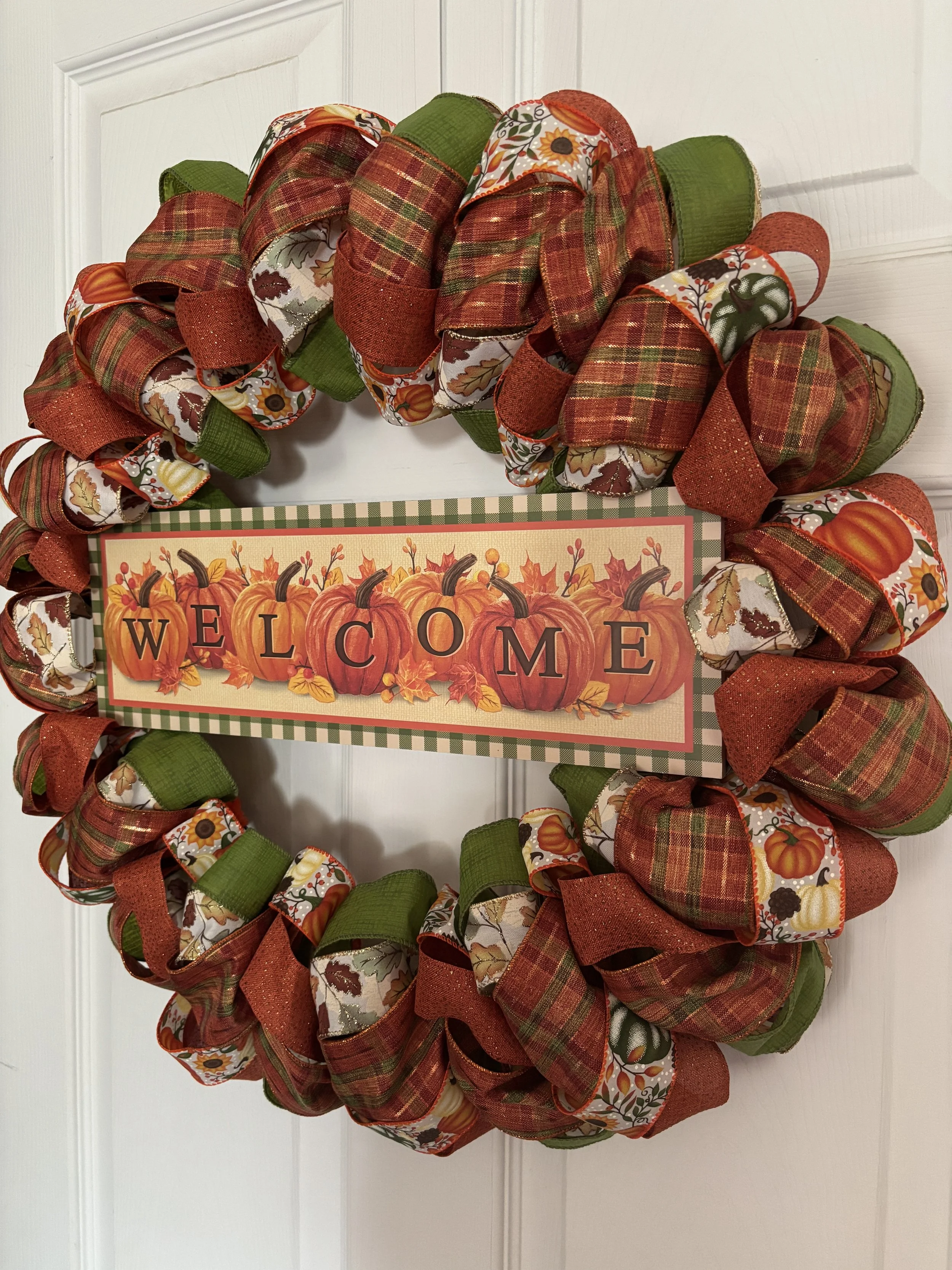 Fall Welcome Wreath in Orange and Green Right Side.JPG