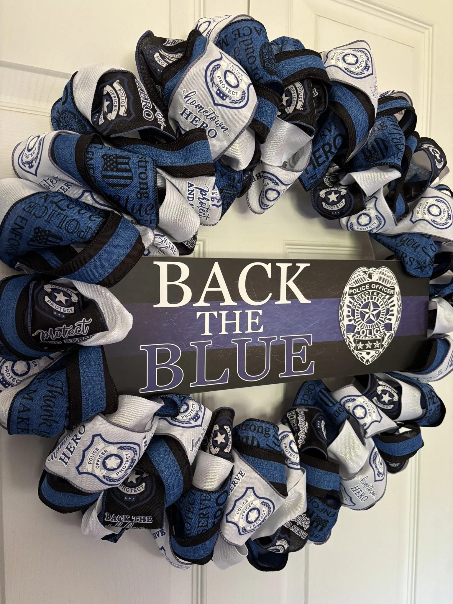 Back the Blue Police Support Ribbon Wreath Left Side.JPEG