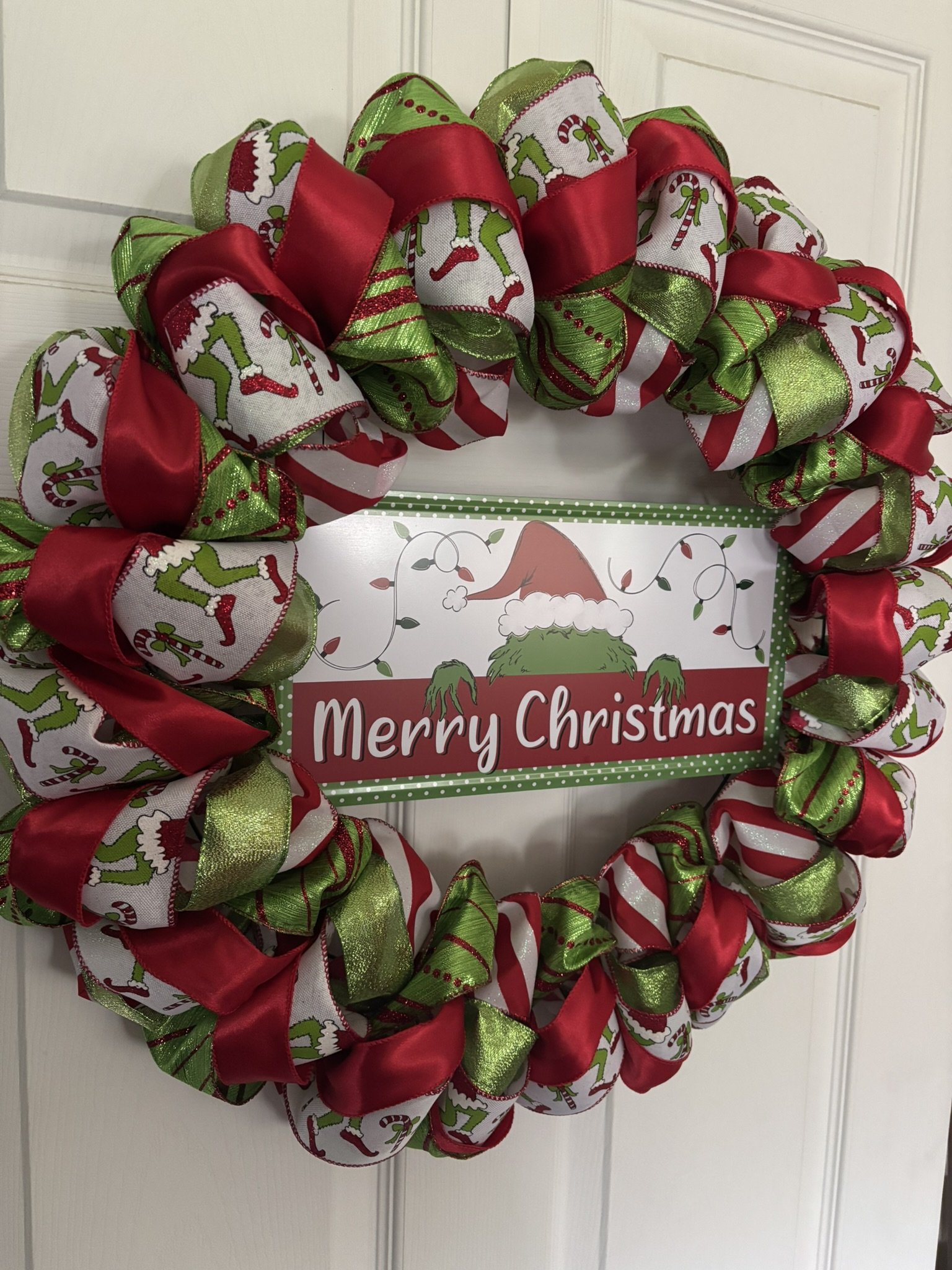 Green Monster Merry Christmas Ribbon Wreath Left Side.JPEG