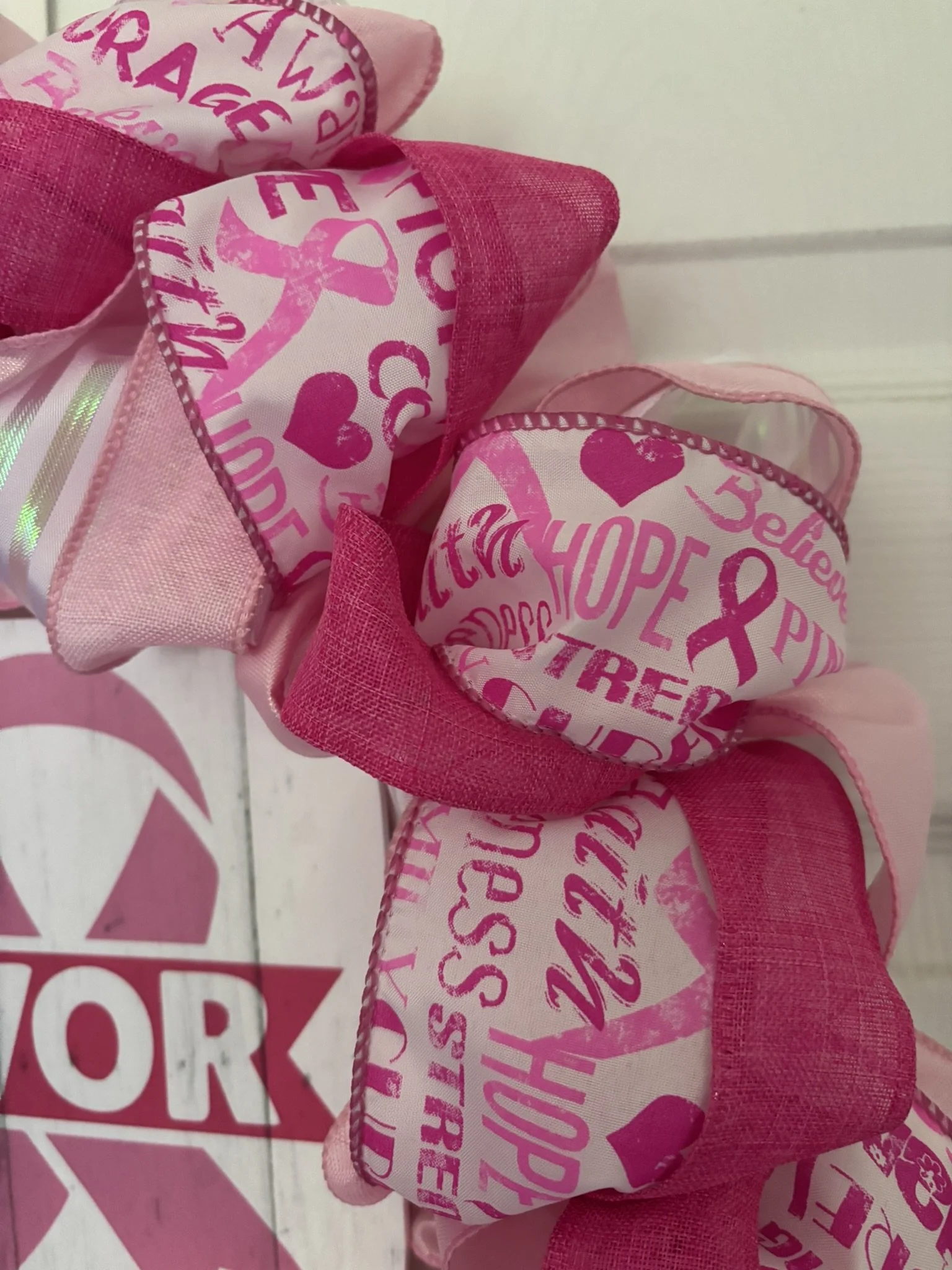 I'm A Survivor Breast Cancer Ribbon Wreath Zoom View.JPEG