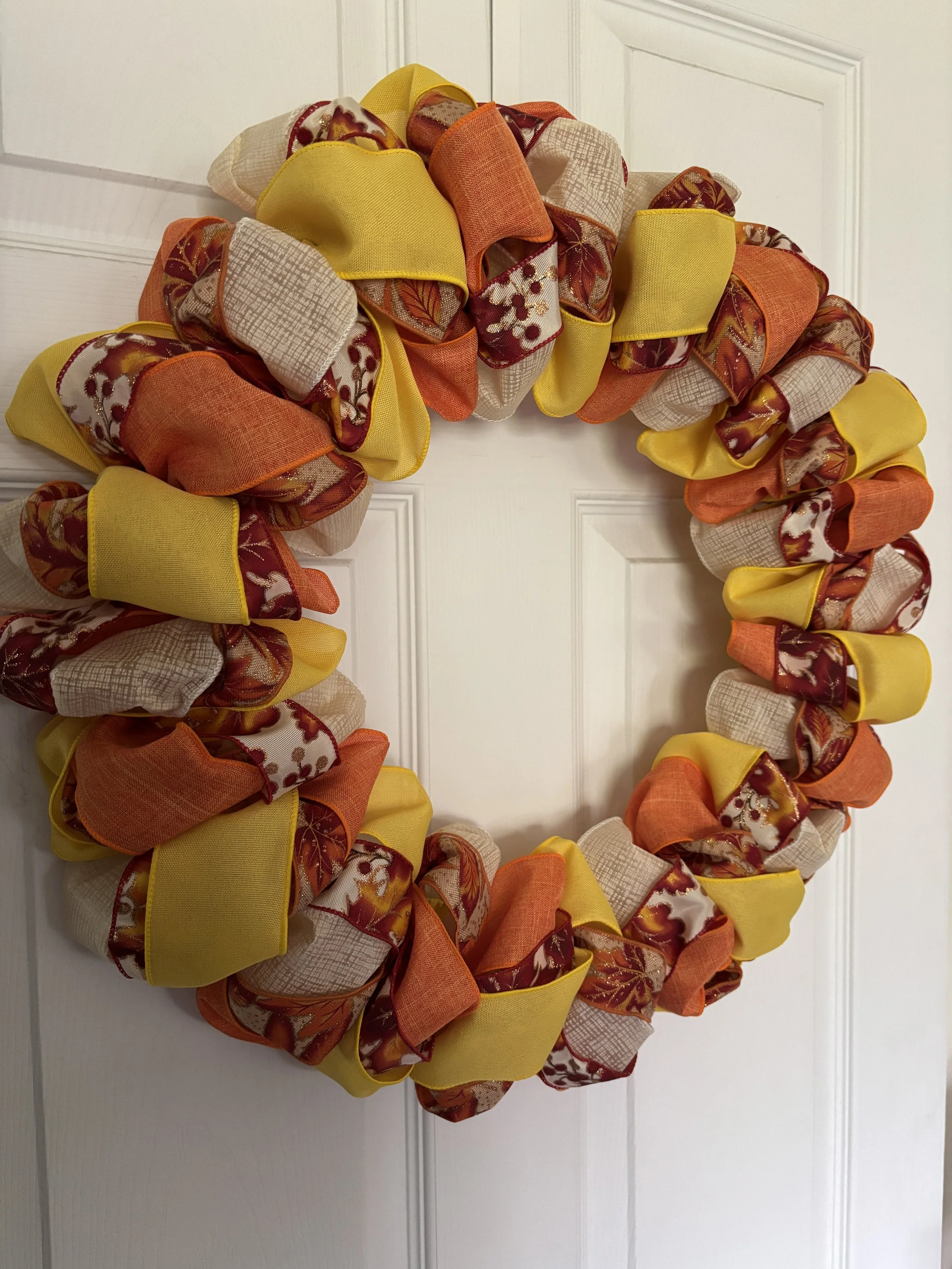 22 Inch Orange, Yellow, and Cream Fall Wreath Left Side.JPG