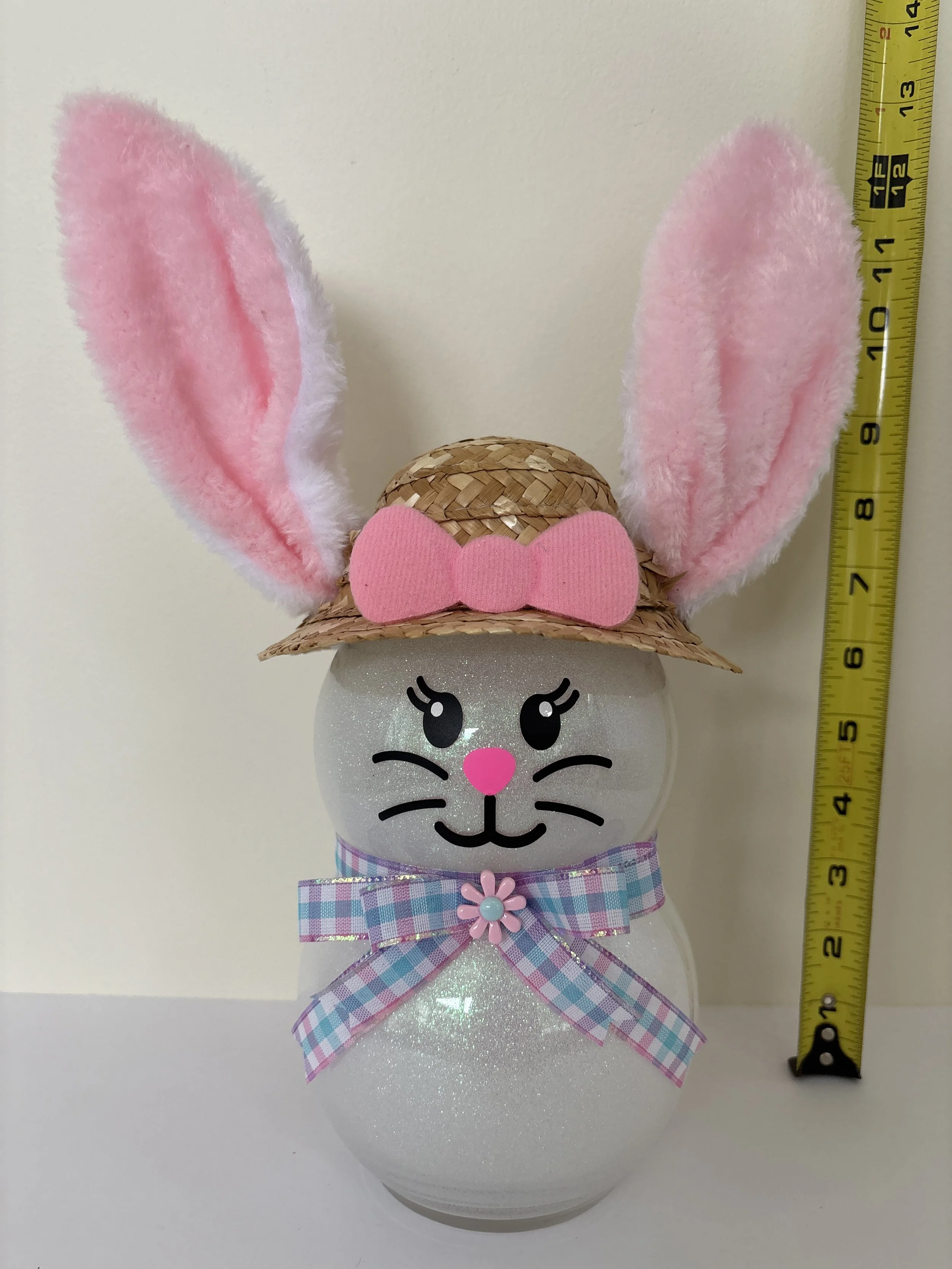 Easter Bunny Pink Ears Front View with Ruler.JPG