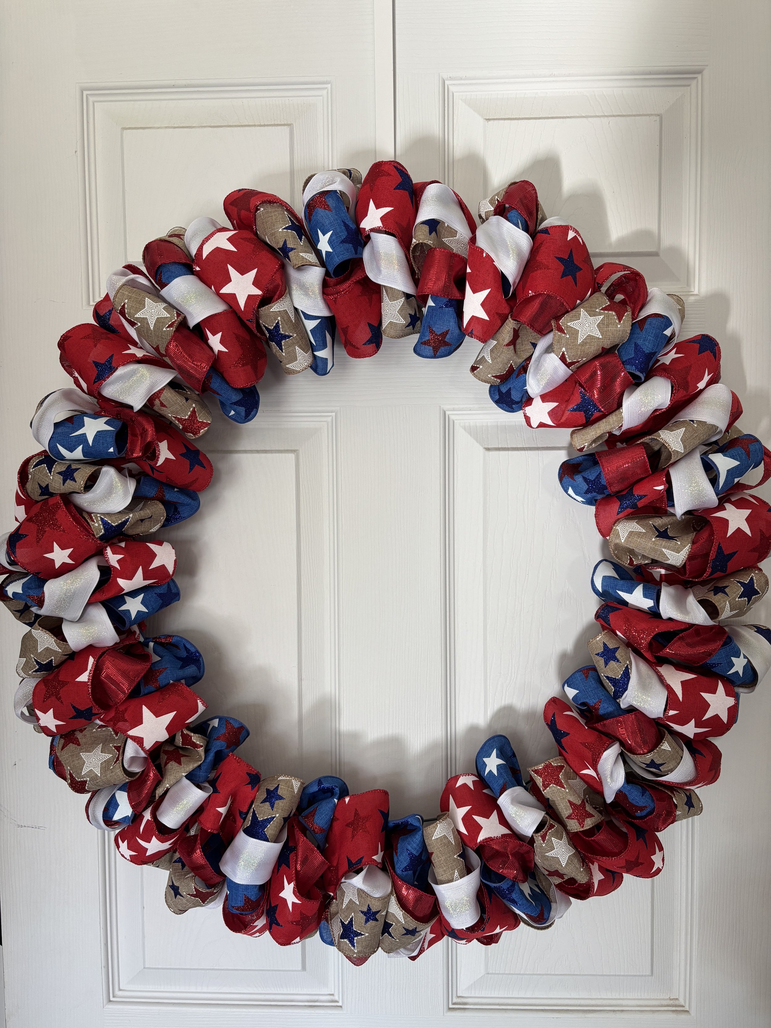 XL Red, White, Blue Burlap Patriotic Star Wreath Front.JPG