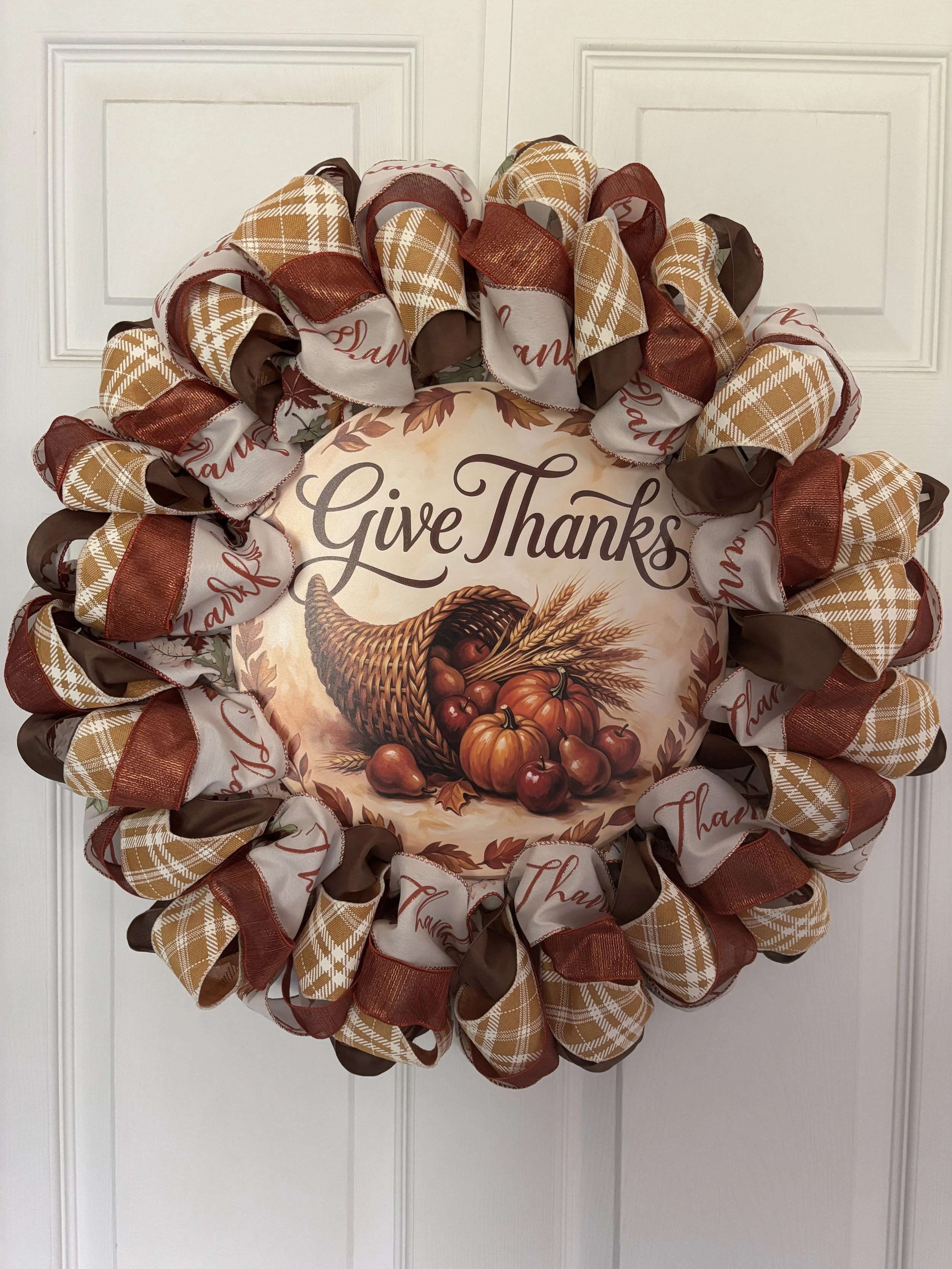 Give Thanks 22 Inch Ribbon Wreath