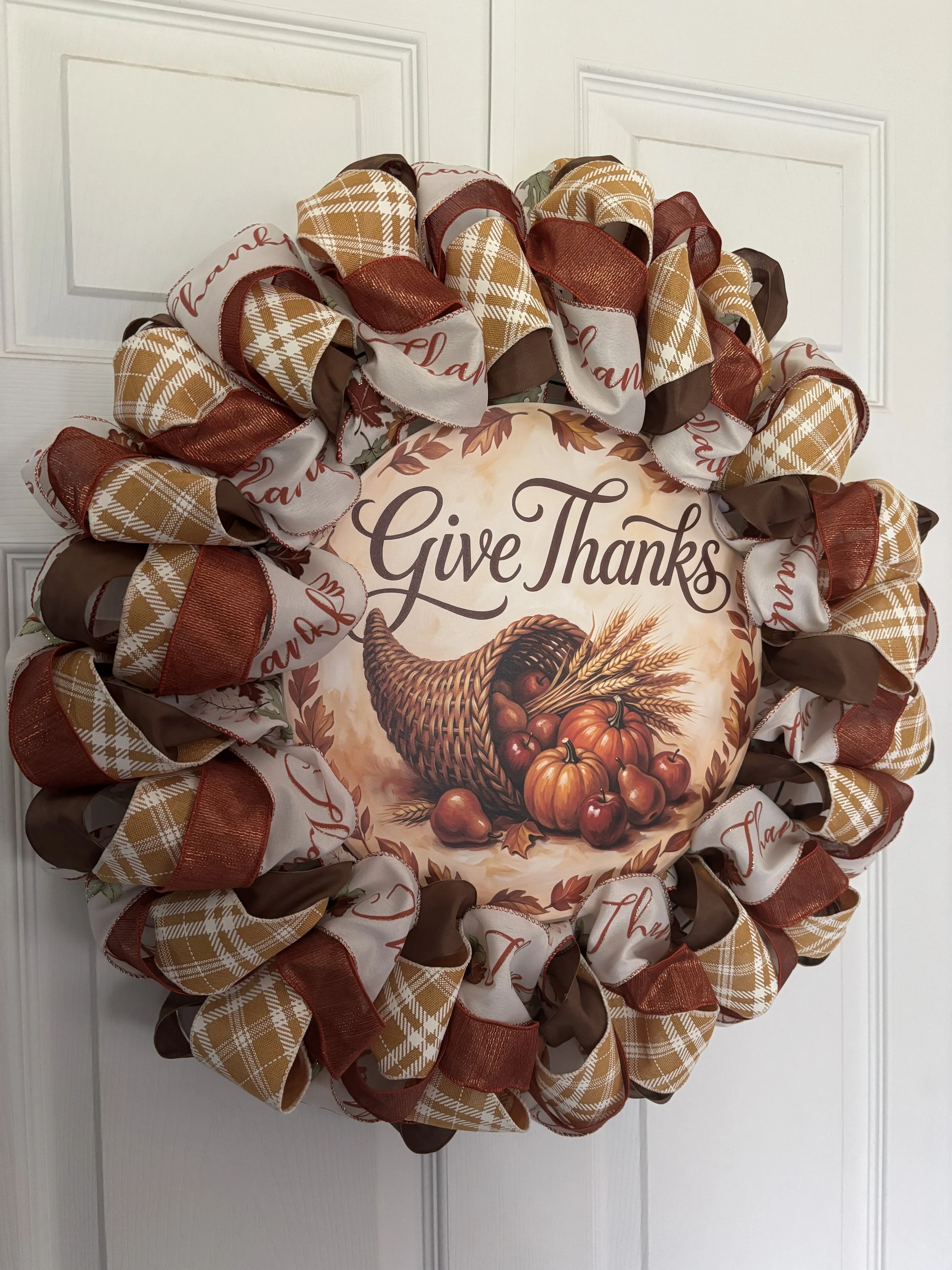 Give Thanks Cornucopia Ribbon Wreath Left Side.JPG