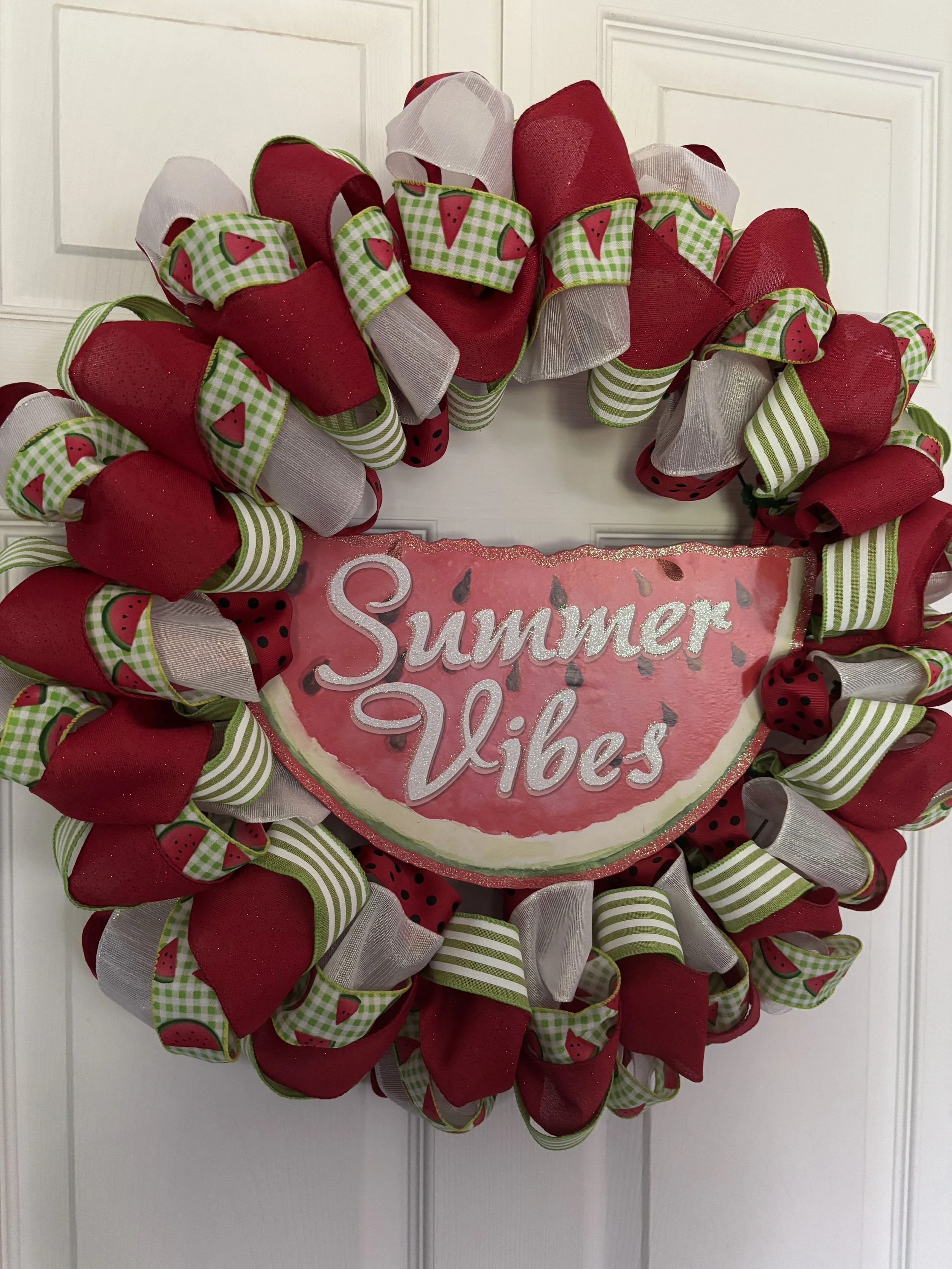 Summer Vibes Watermelon Ribbon Wreath Left Side.JPG