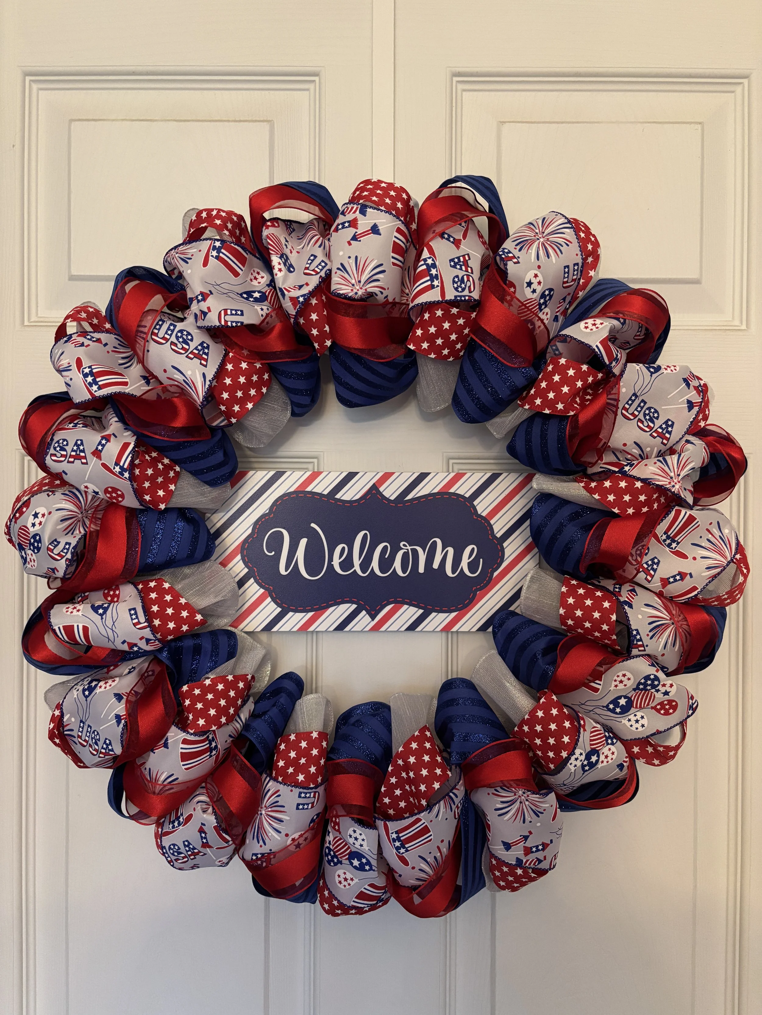 Patriotic Red, White, and Blue Welcome Wreath