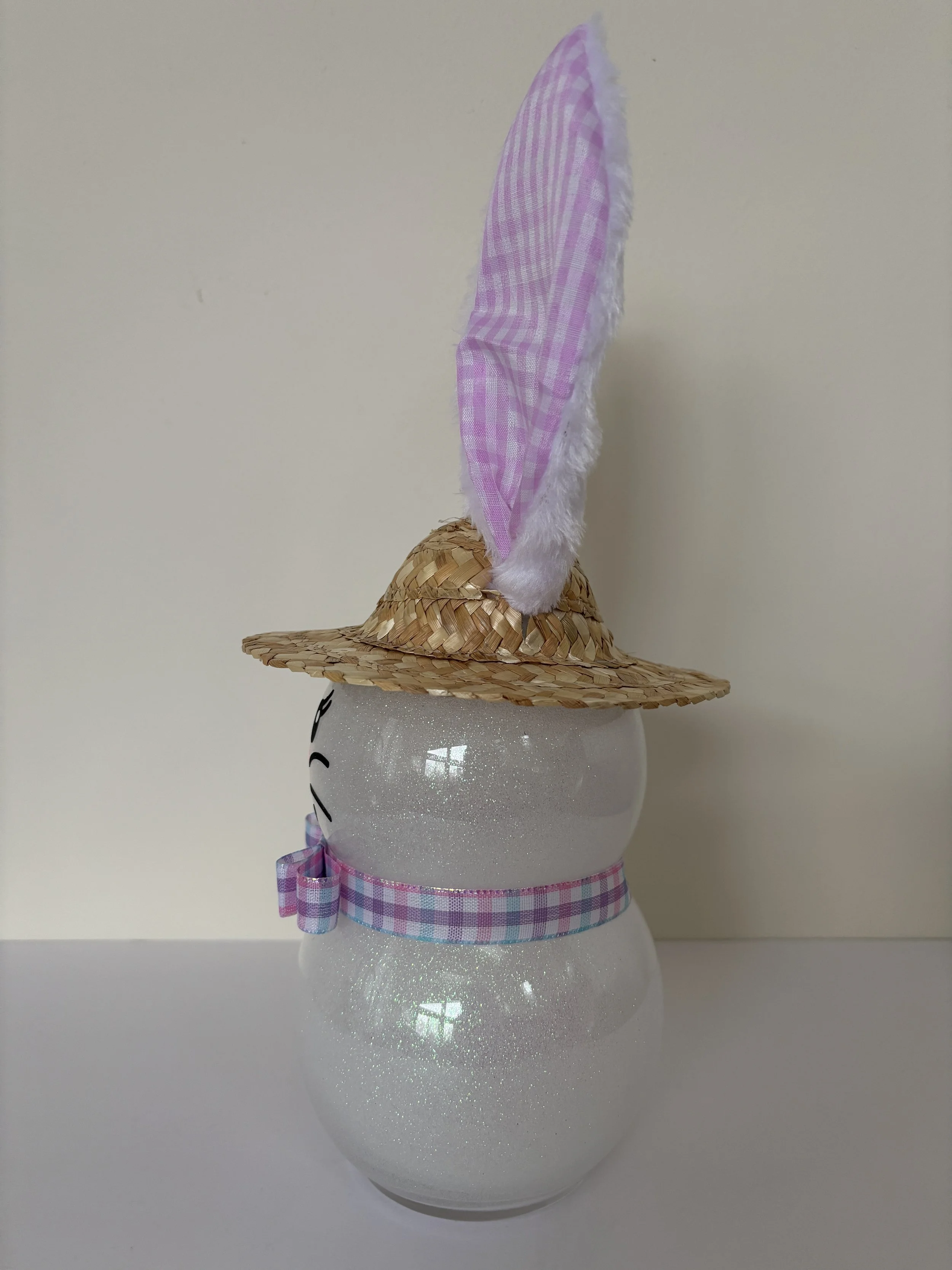 Easter Bunny Pink Gingham Ears Left Side.JPG