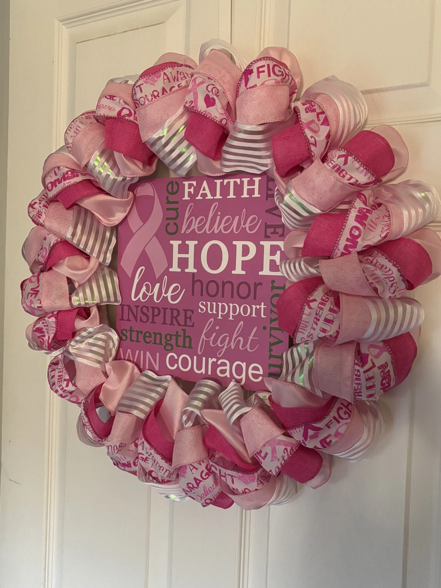 Breast Cancer Awareness Words Ribbon Wreath Right Side.JPEG