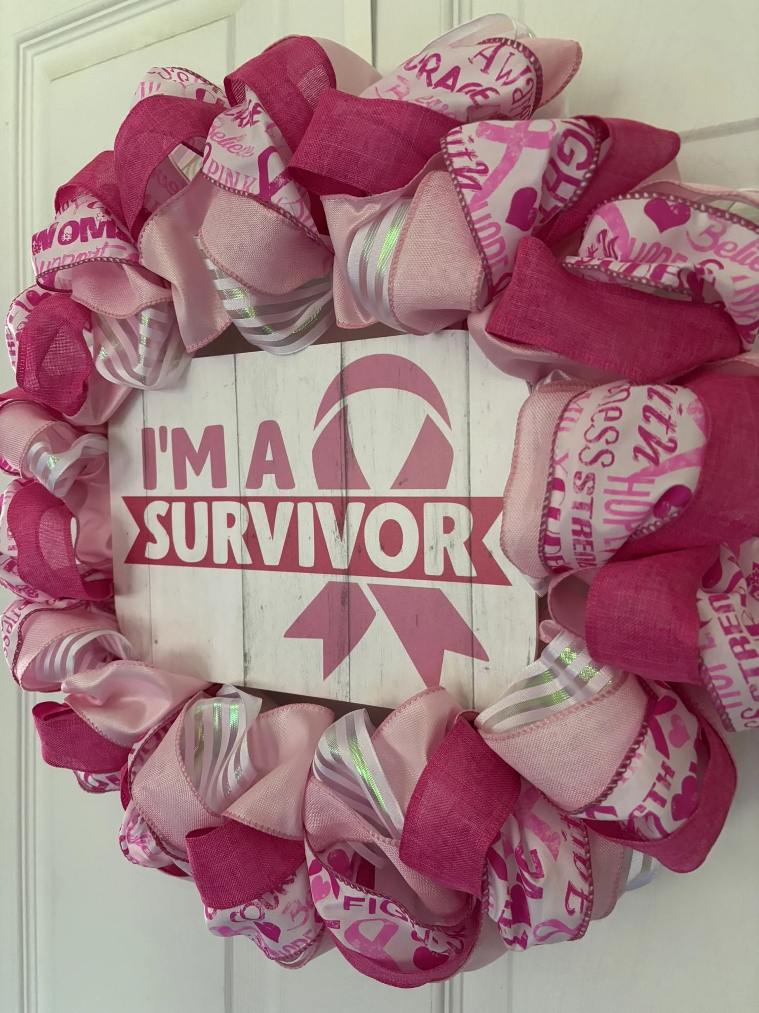 I'm A Survivor Breast Cancer Ribbon Wreath Right Side.JPEG