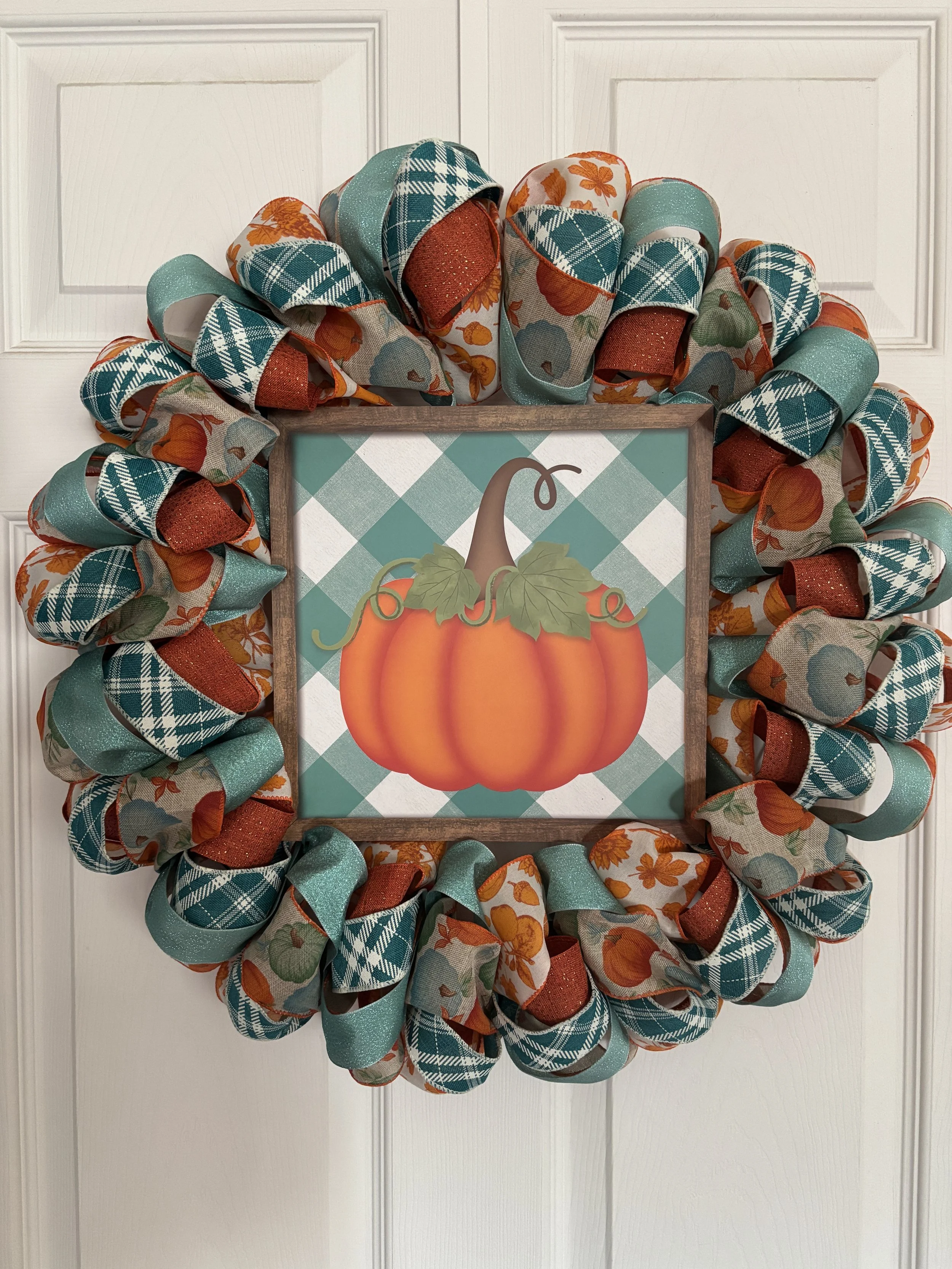 Rustic Autumn Pumpkin Ribbon Wreath