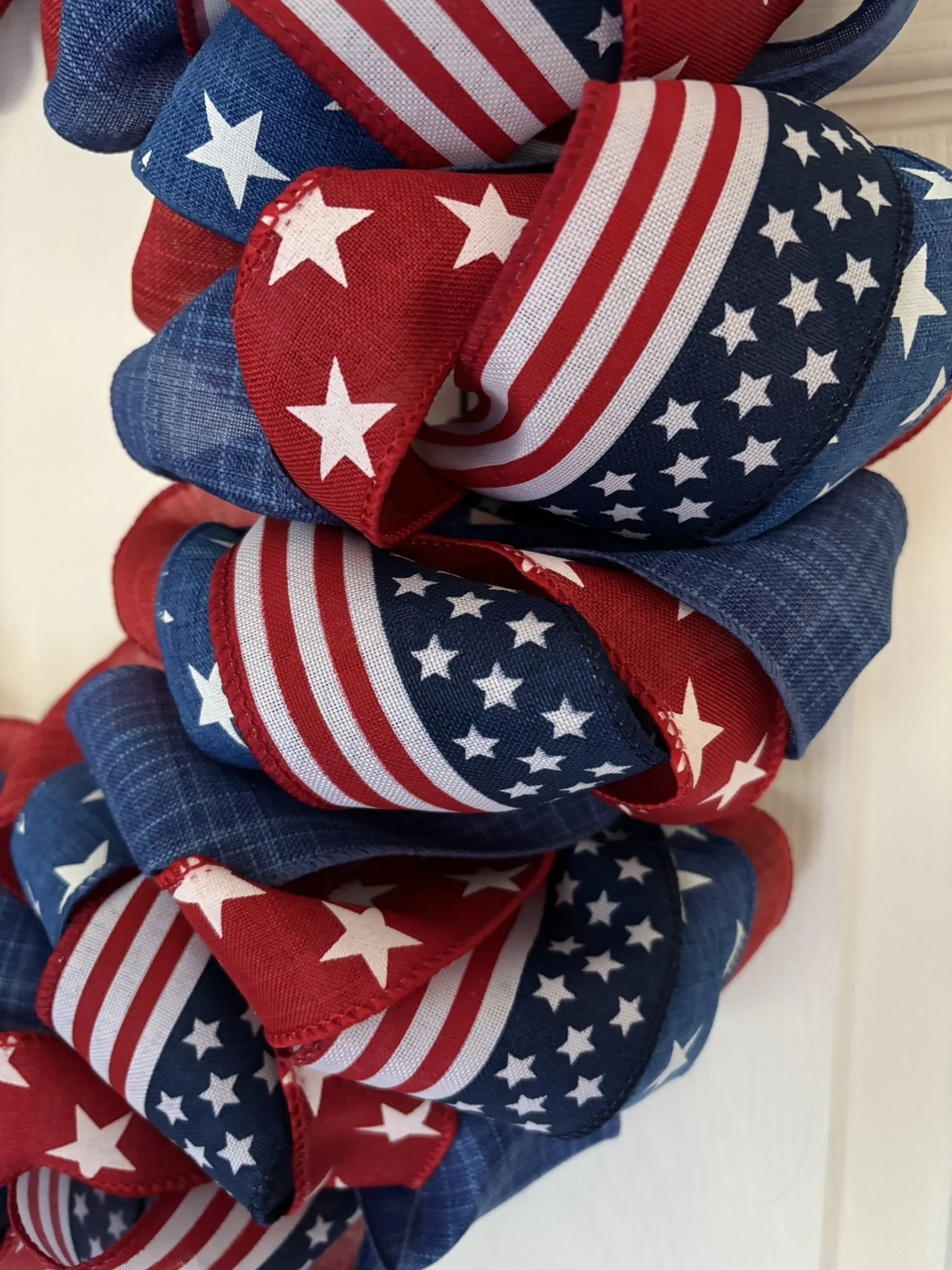 Red White and Blue Stars Ribbon Wreath Zoom View.JPEG