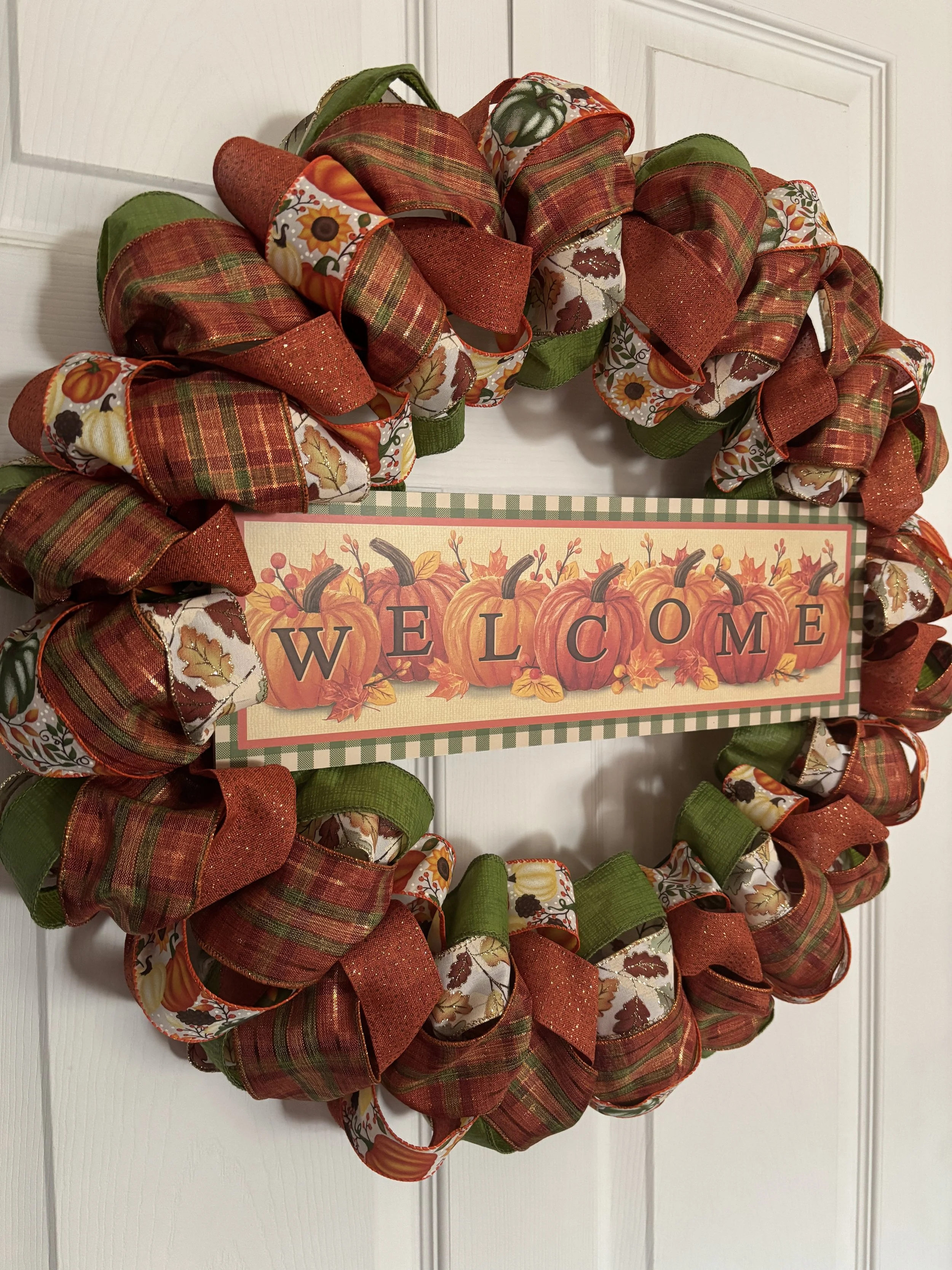Fall Welcome Wreath in Orange and Green Left Side.JPG