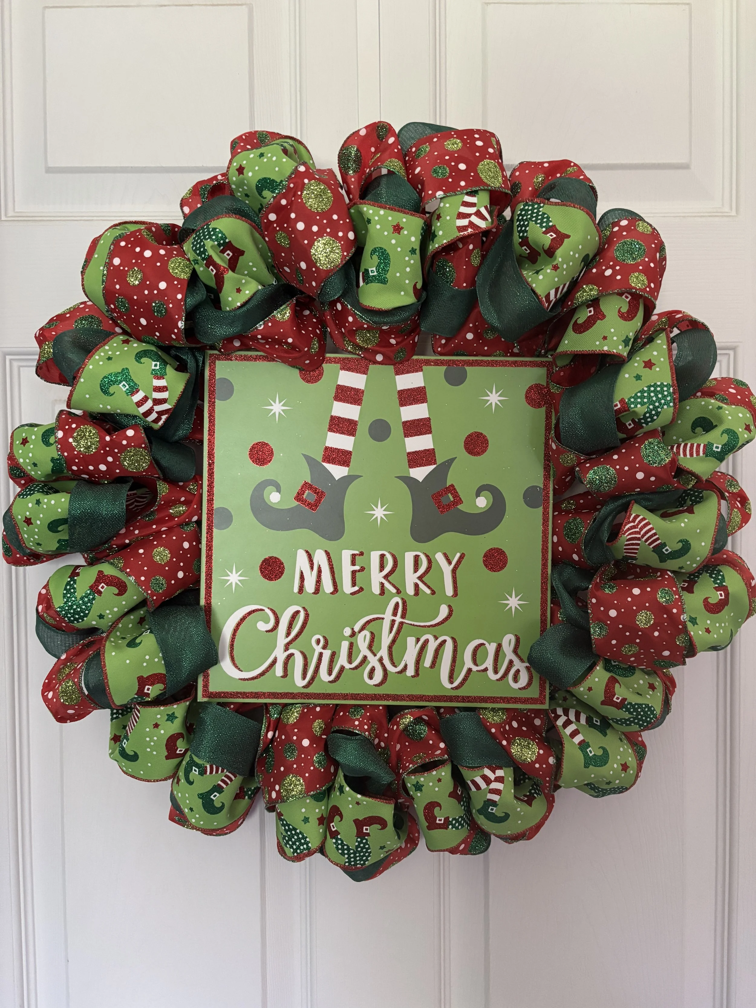 Whimsical Green and Red Ribbon Christmas Wreath