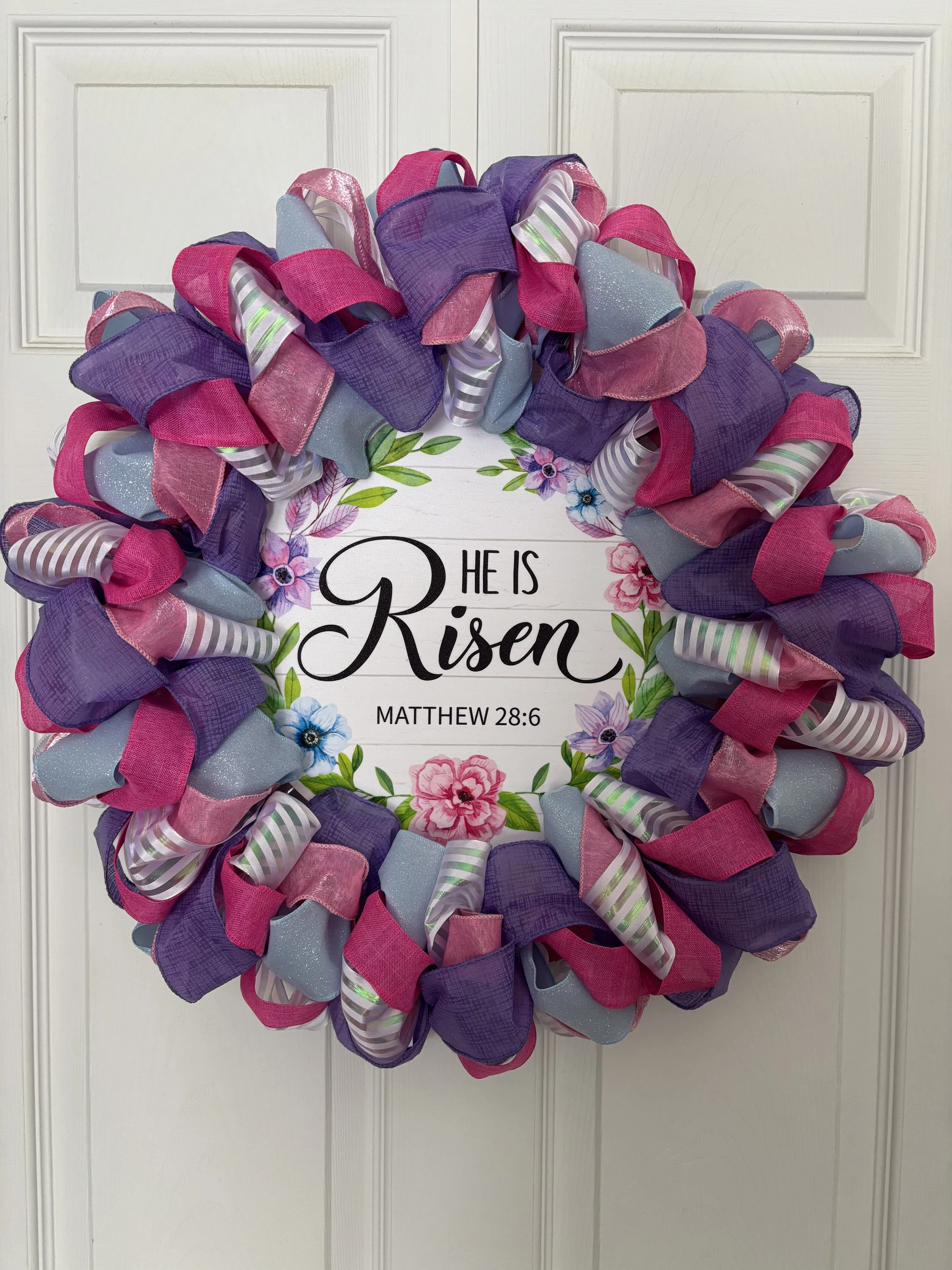 He is Risen Pink, Purple, Blue Wreath Front View.JPG