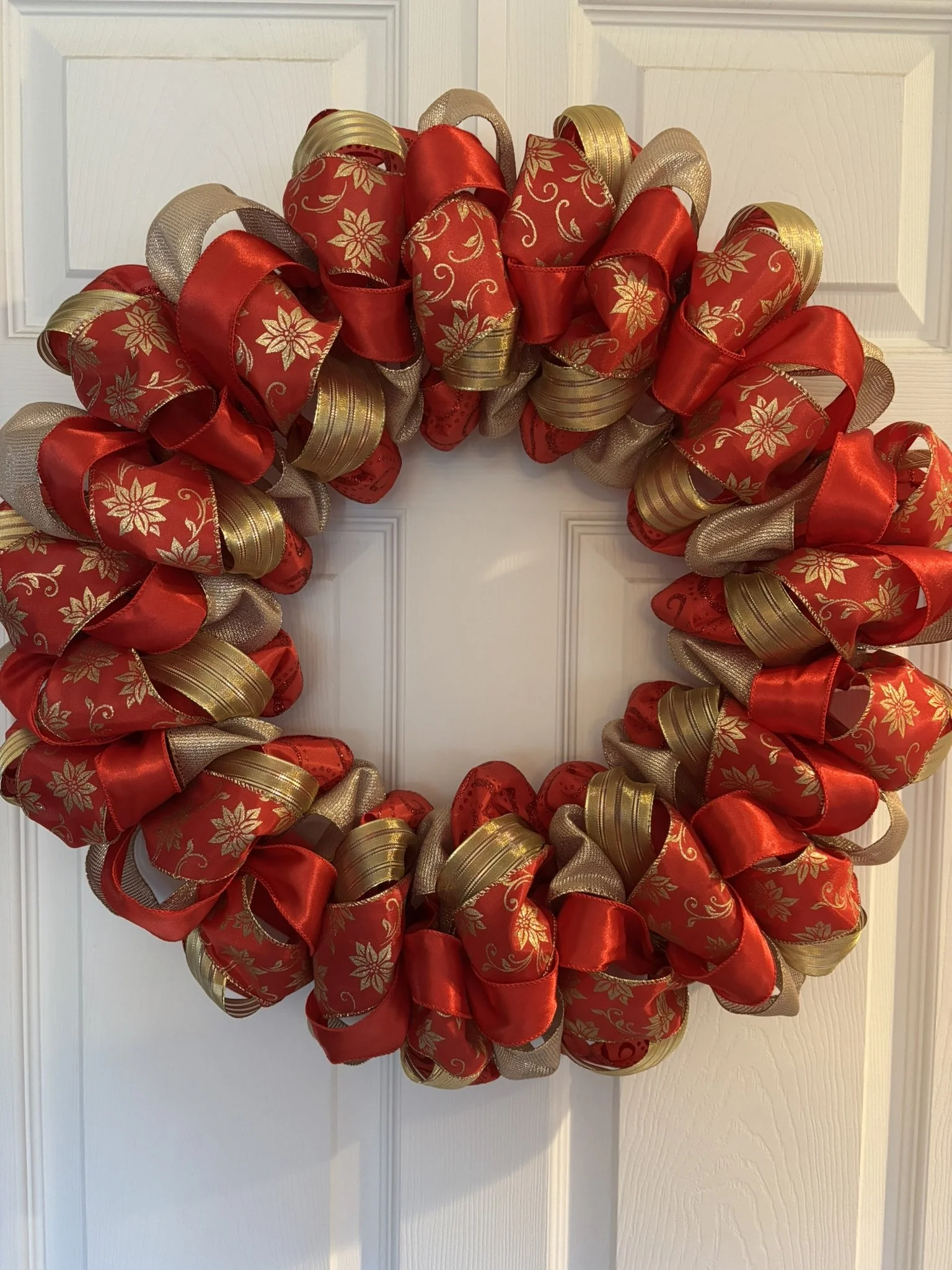 Sparkling Red and Gold Ribbon Wreath