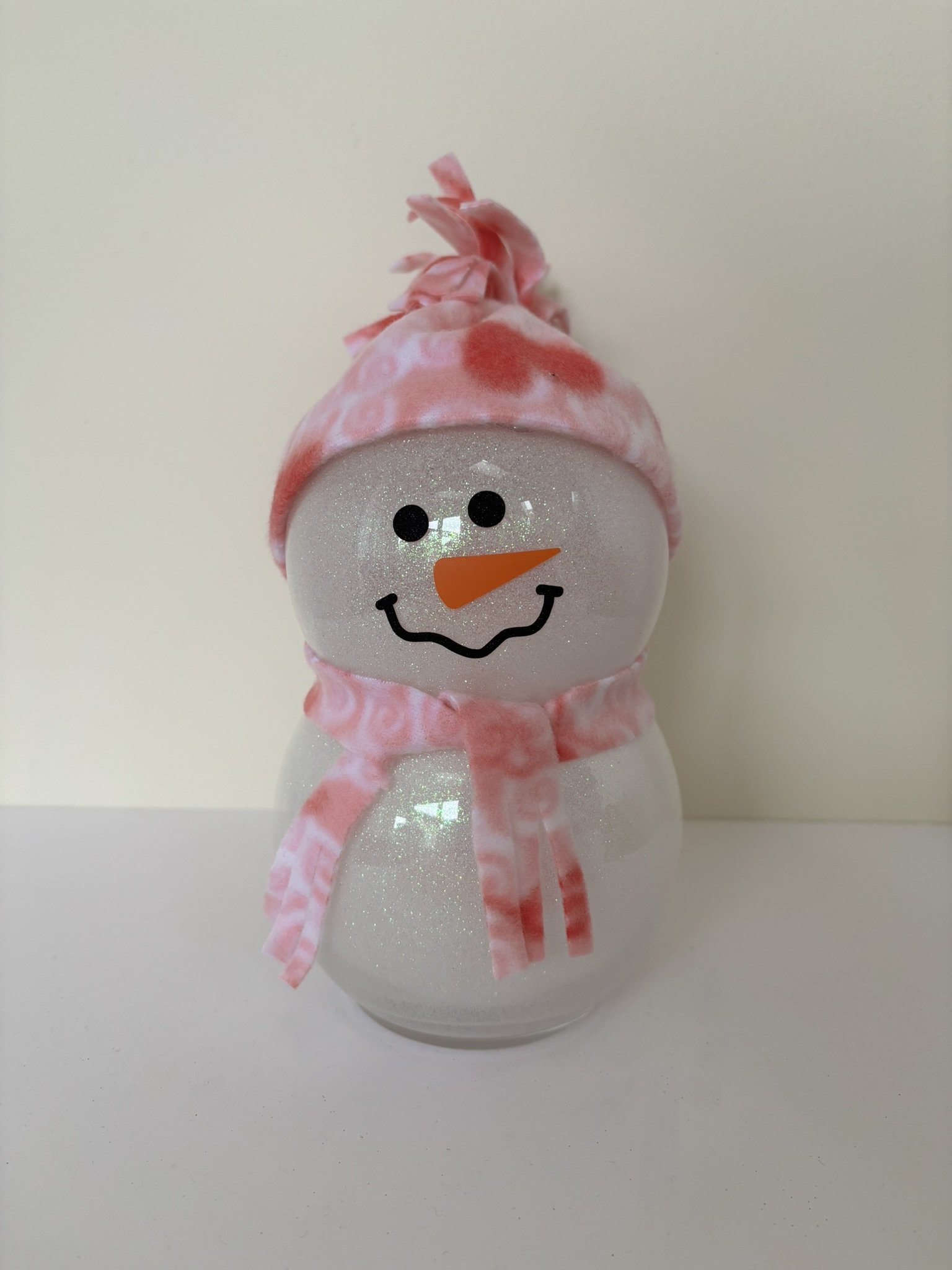 Snowman with Pink and White Breast Cancer Ribbon Hat Front.JPEG