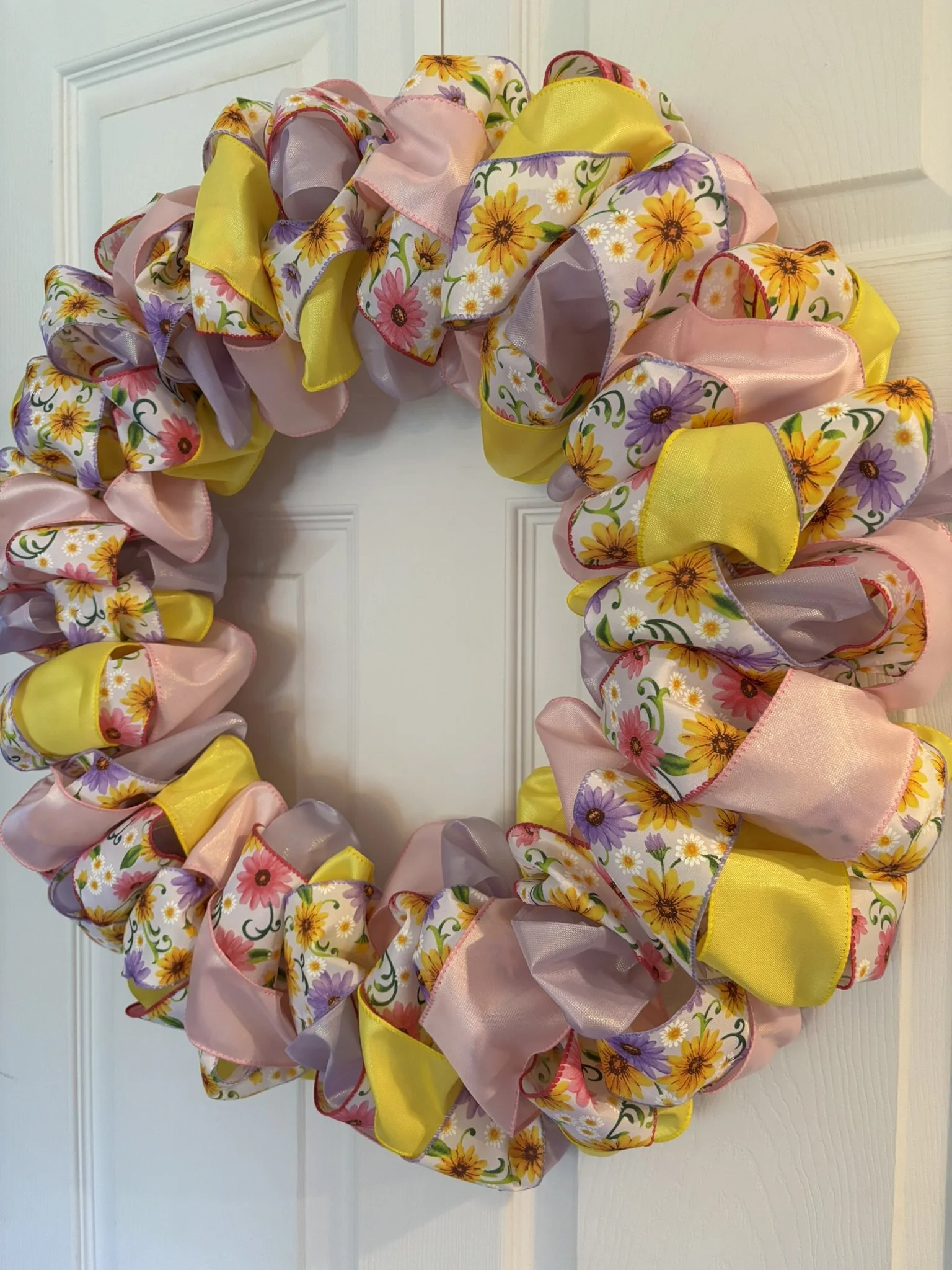 Spring Pink, Purple, and Yellow Floral Ribbon Wreath Right Side.JPEG