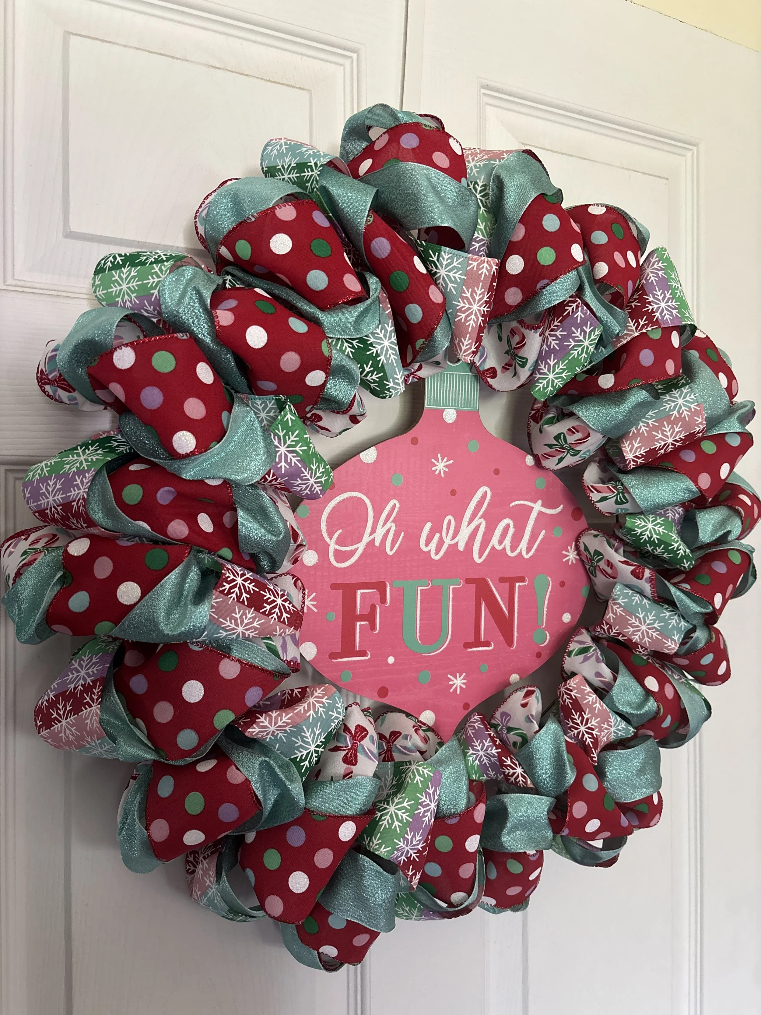 Oh What Fun Christmas Ribbon Wreath Left Side.JPG