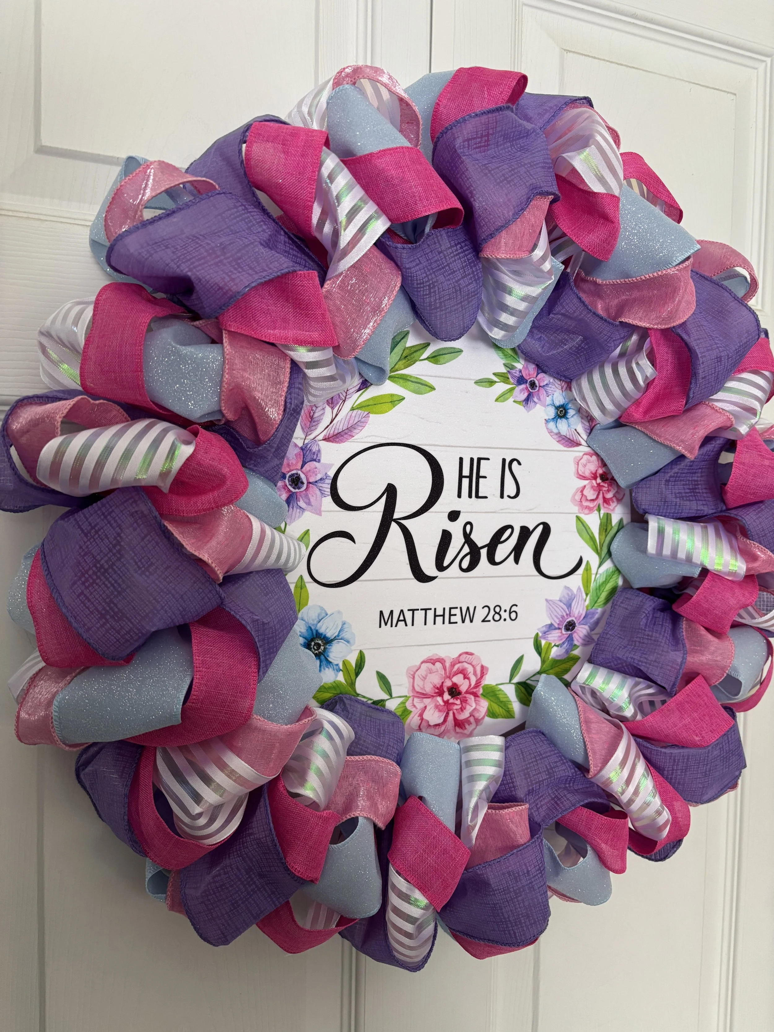 He is Risen Pink, Purple, Blue Wreath Left Side View.JPG