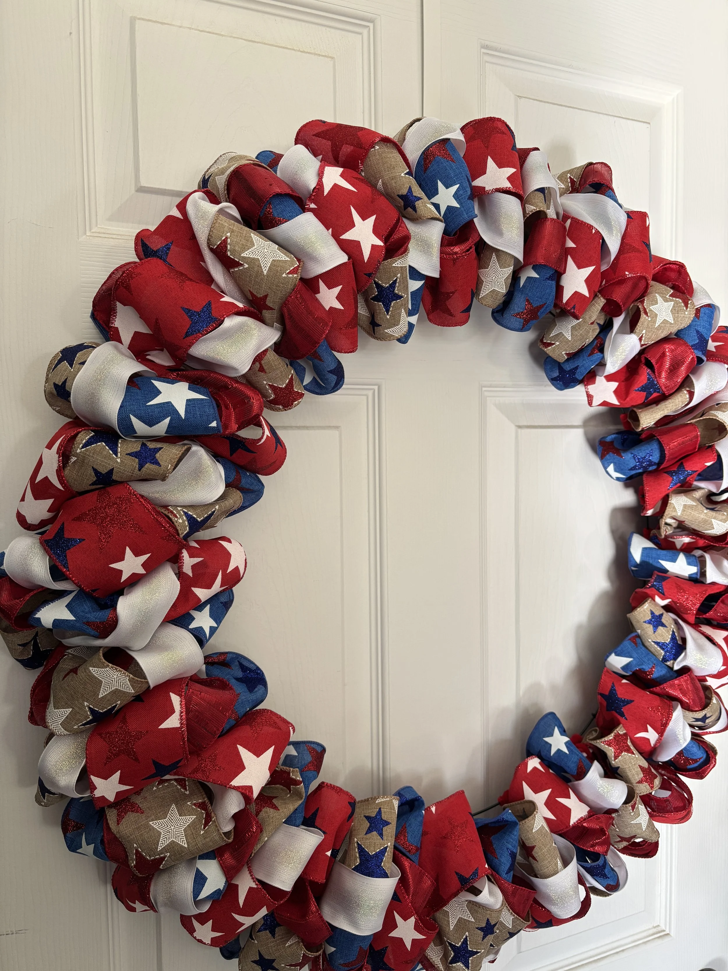 XL Red, White, Blue Burlap Patriotic Star Wreath Left Side.JPG