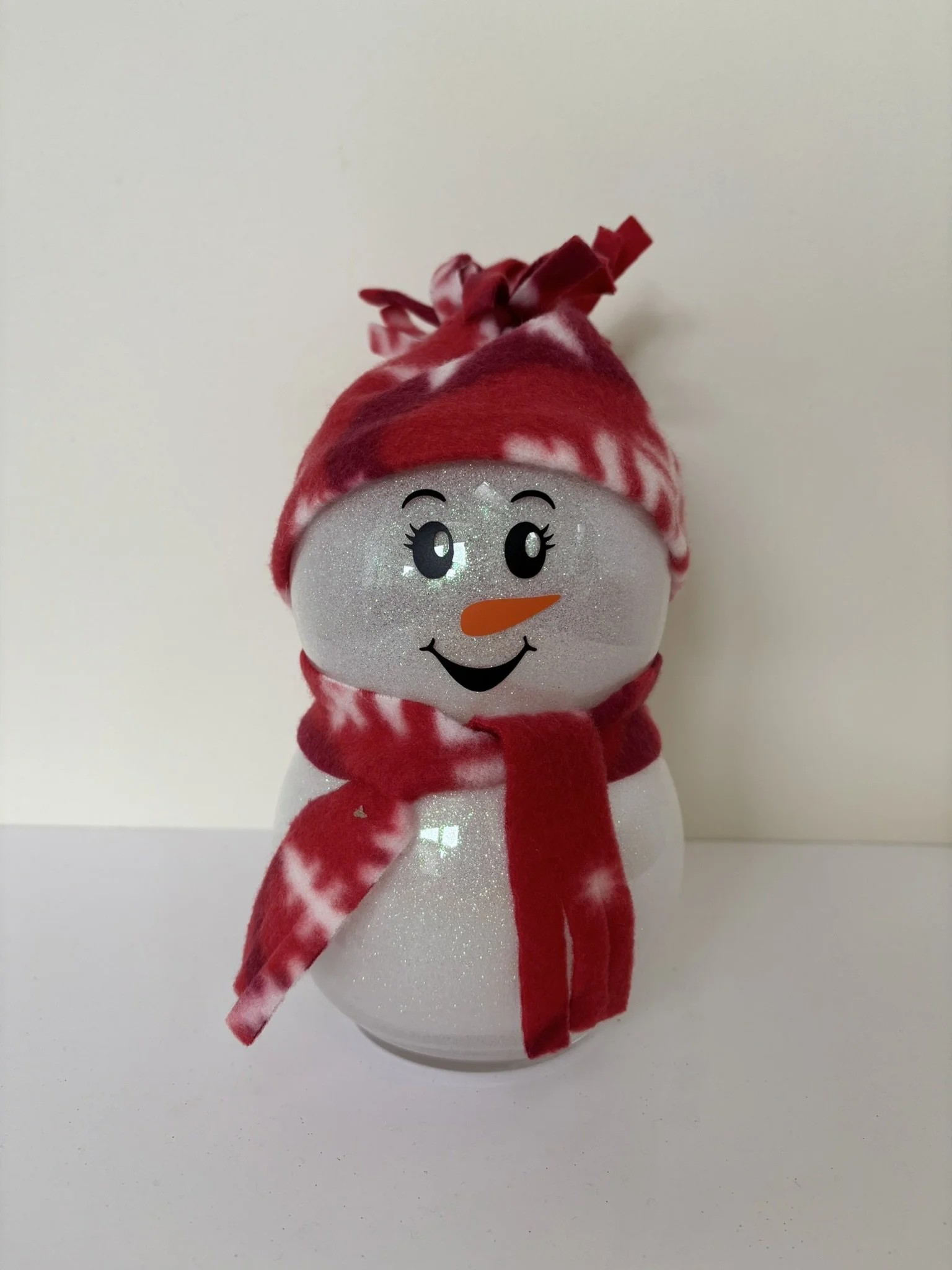 Snowman with Red hat with White Snowflakes Front.JPEG