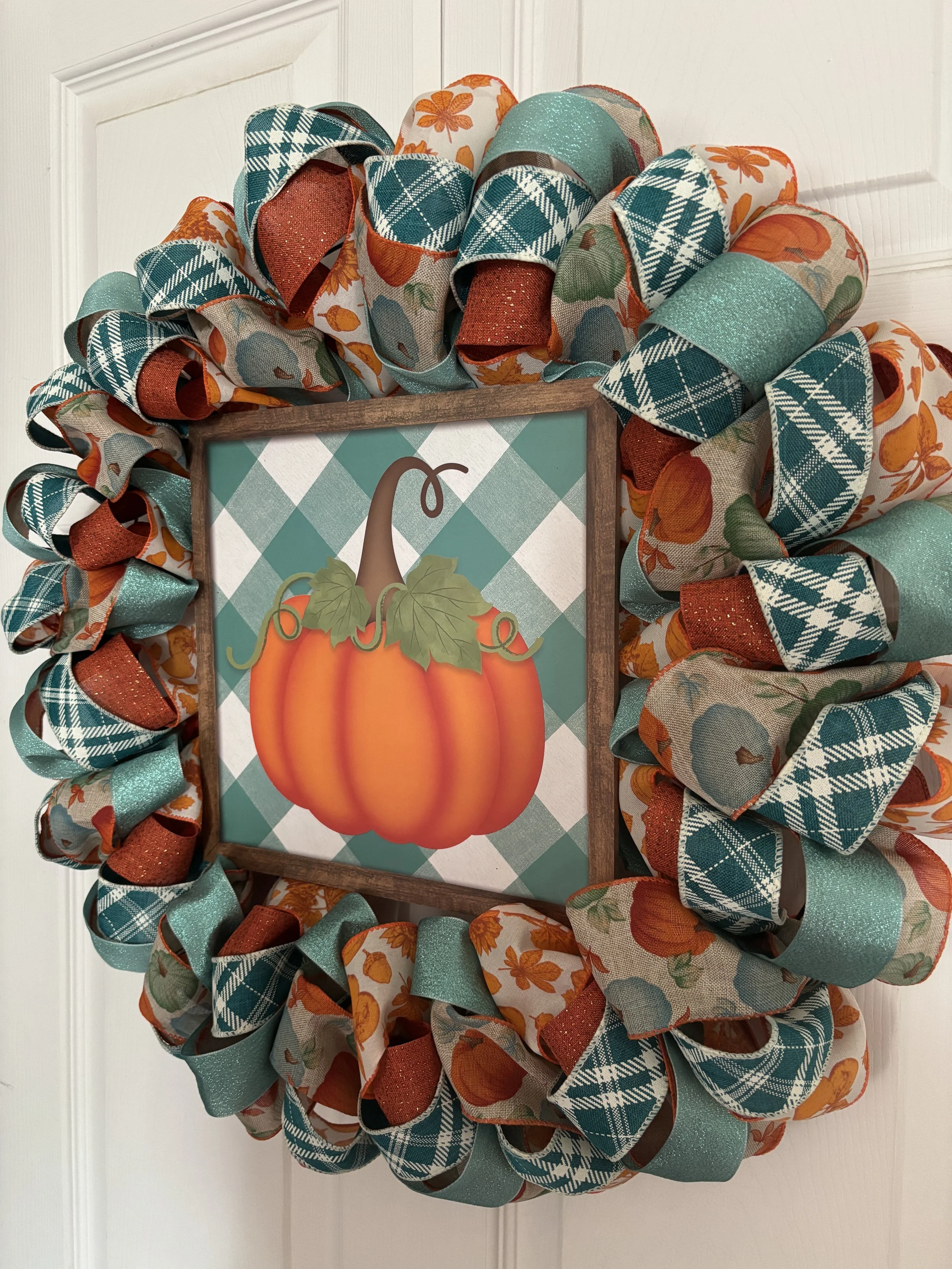 Teal and Orange Pumpkin Wreath Right Side.JPG