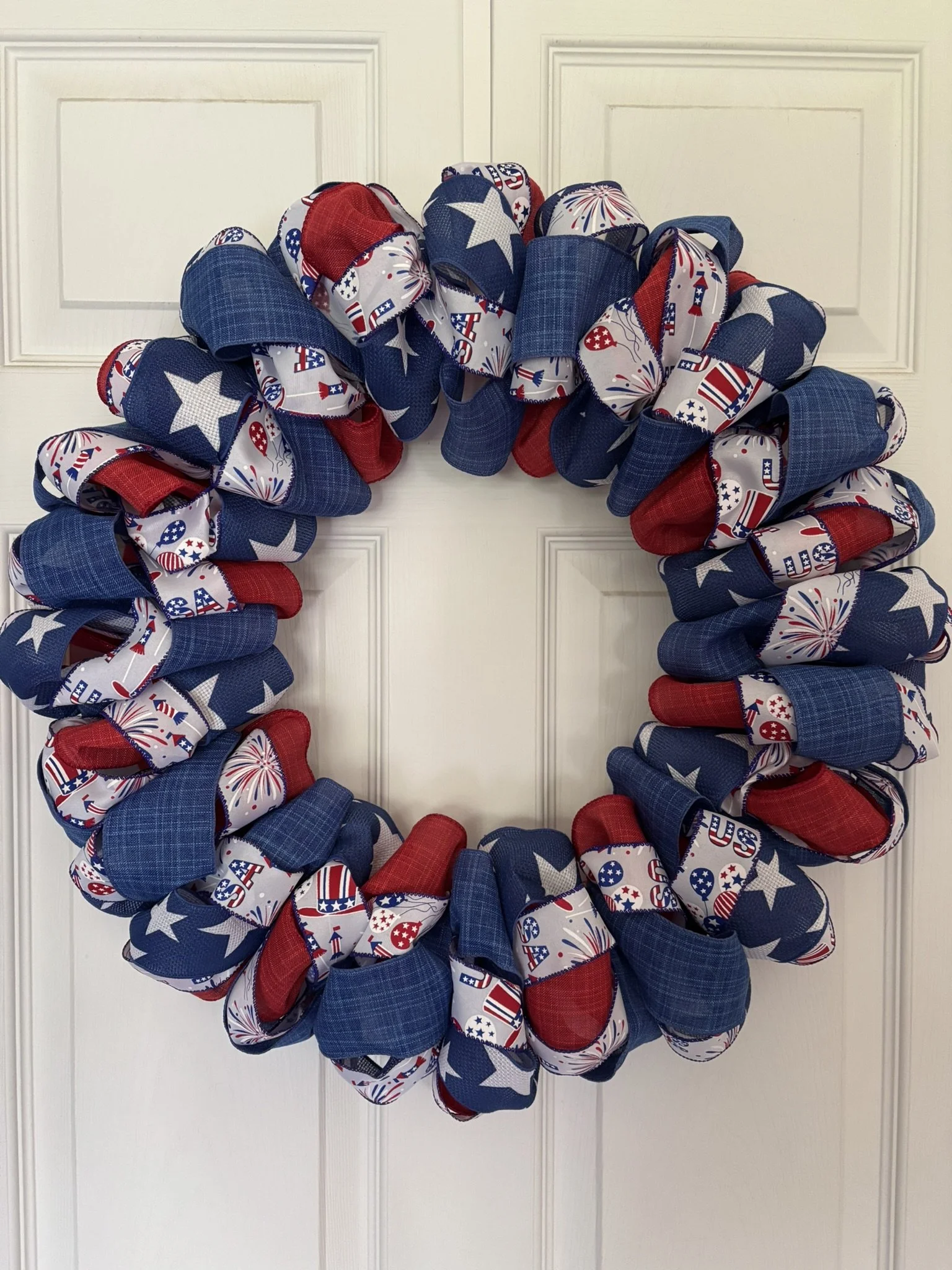 Patriotic Ribbon Wreath - USA Red, White & Blue