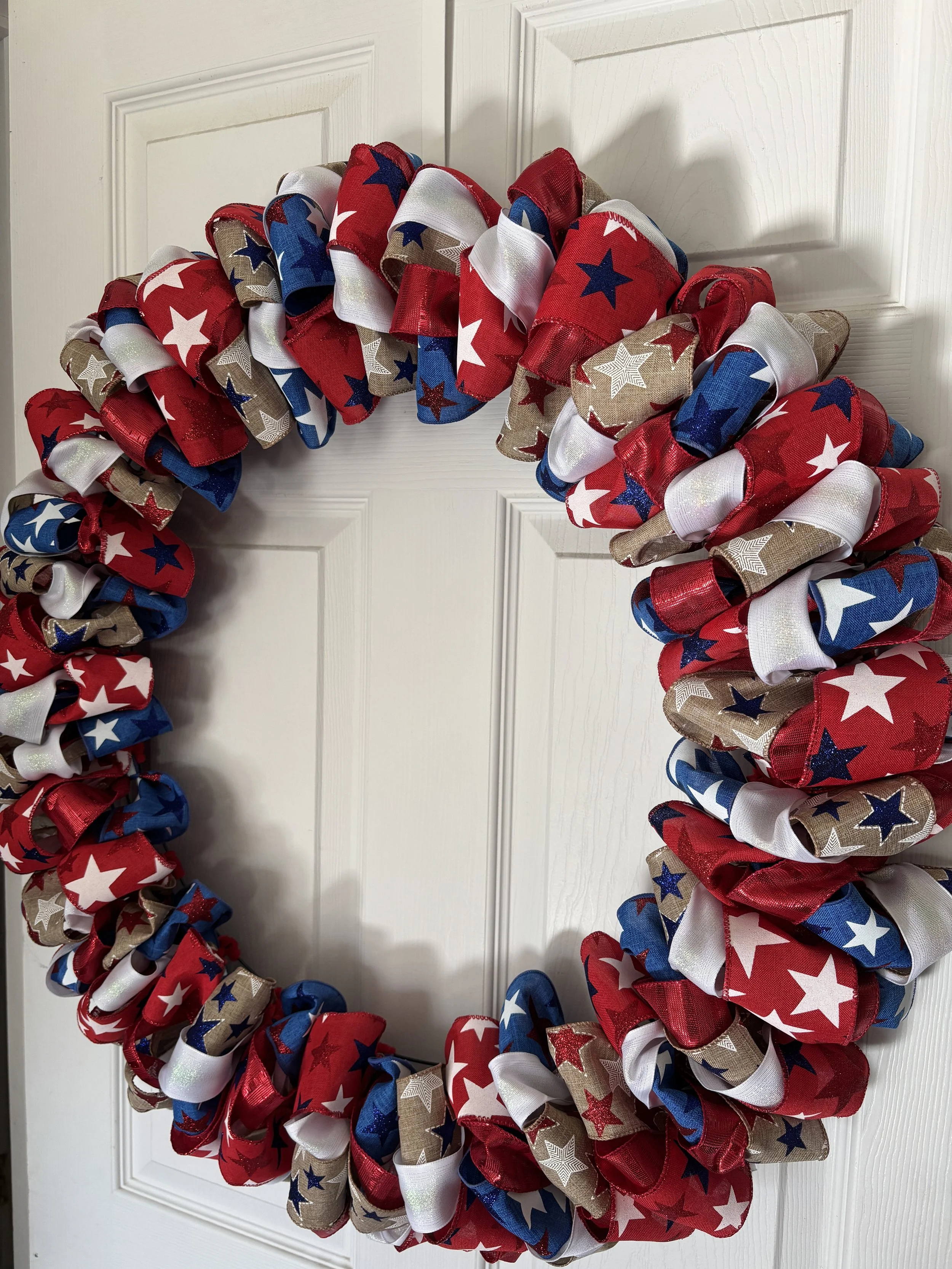 XL Red, White, Blue Burlap Patriotic Star Wreath Right Side.JPG