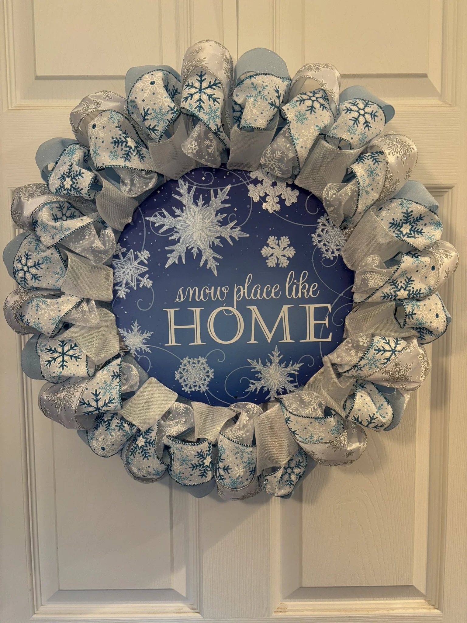 Blue and Silver Snow Place Like Home Winter Wreath