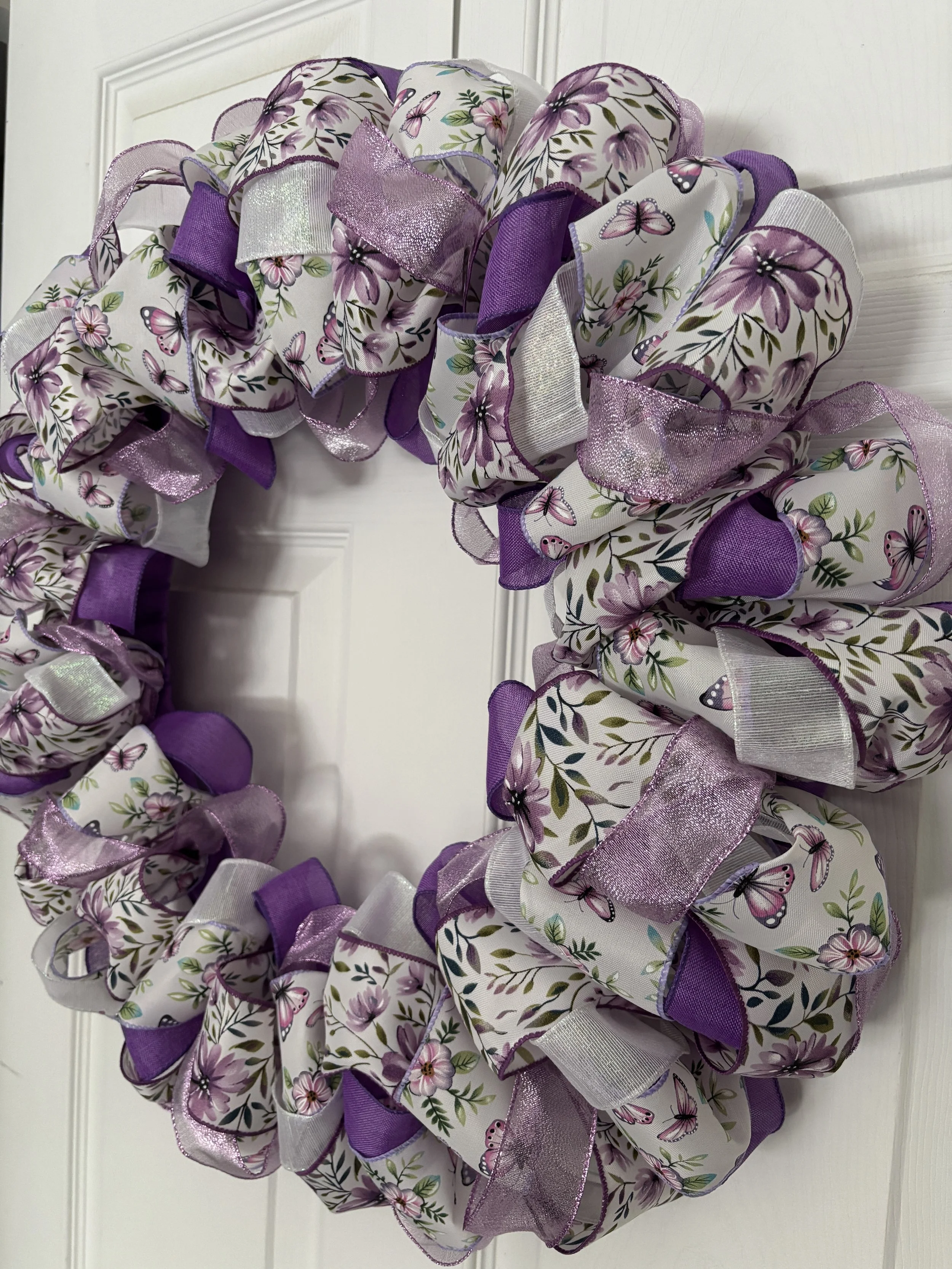 White and Purple Ribbon Wreath with Flowers Right View.JPG