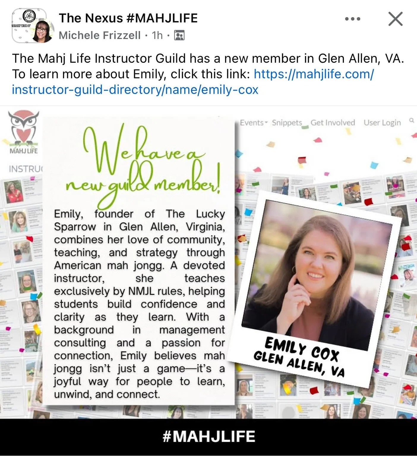 I'm excited to join the Mahj Life Instructor Guild! While there's no official NMJL certification, I'm committed to my own ongoing education to provide the best support for you. @mahjlife, run by Michele Frizzell, offers comprehensive guidance on ever