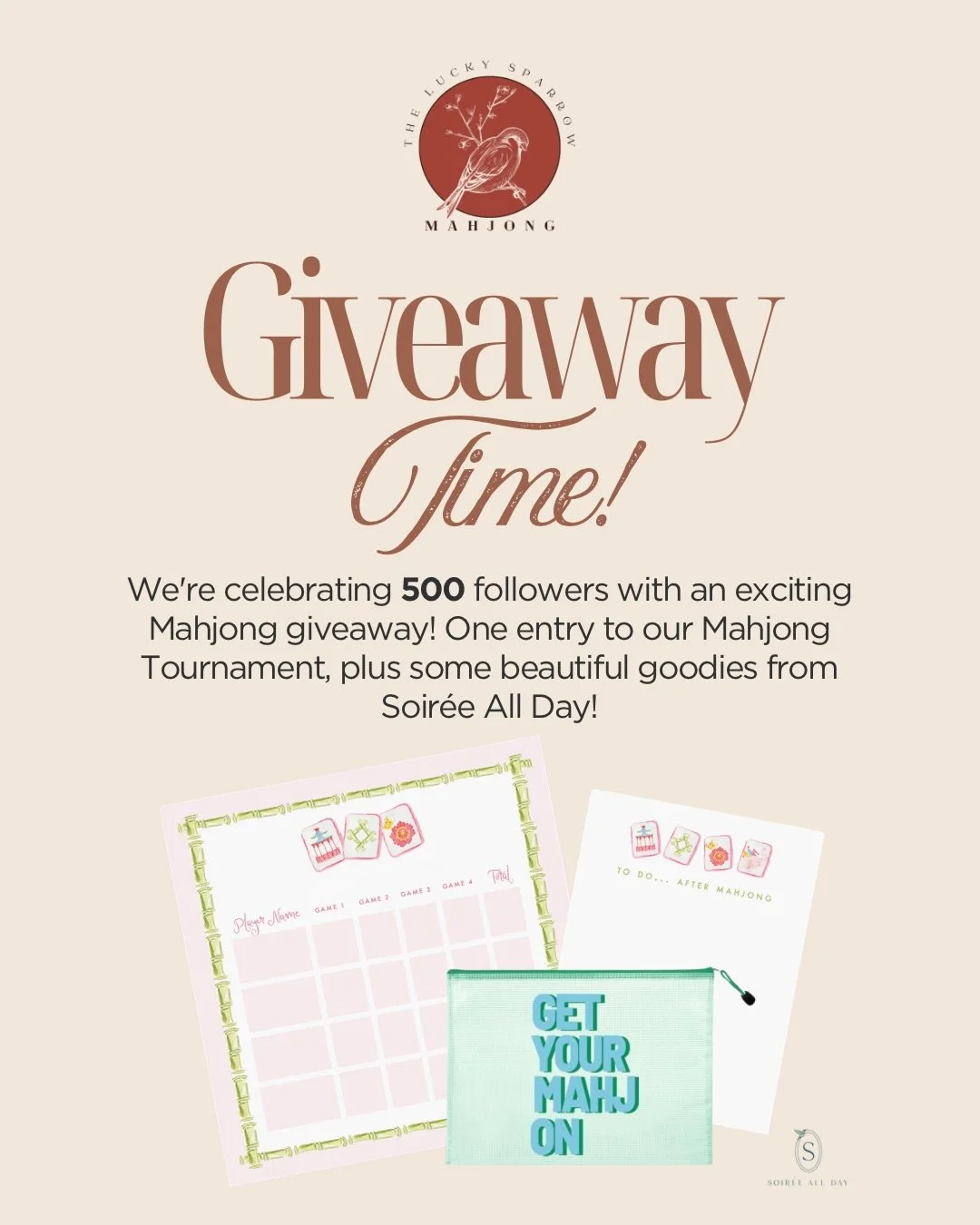 WE HIT 500! 🥂 To celebrate our growing Lucky Sparrow community, we&rsquo;re giving away a seat at our most anticipated event of the year: The Mahjong Tournament supporting the Cystic Fibrosis Foundation at The Dominion Club on April 26th! Plus, we&r
