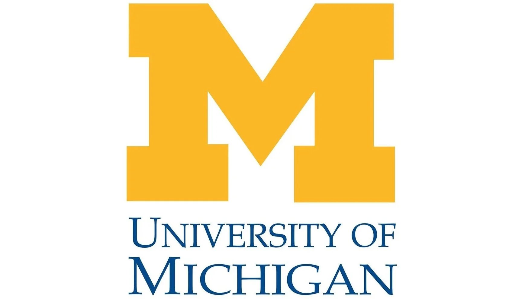 The University of Michigan logo featuring a large maize-colored block 'M' with the words 'University of Michigan' in blue below it.