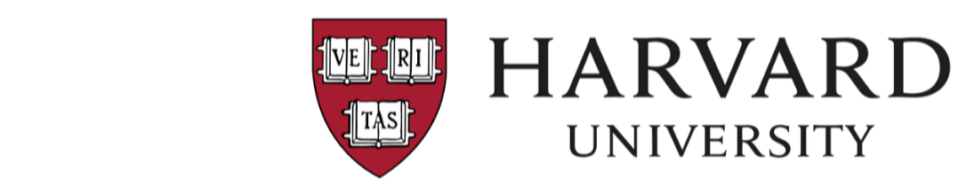 Harvard University logo with a red shield and white books, along with the words 'Harvard University' in black text.