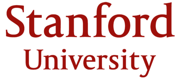 Stanford University logo with the text 'Stanford University' in red on a black background.