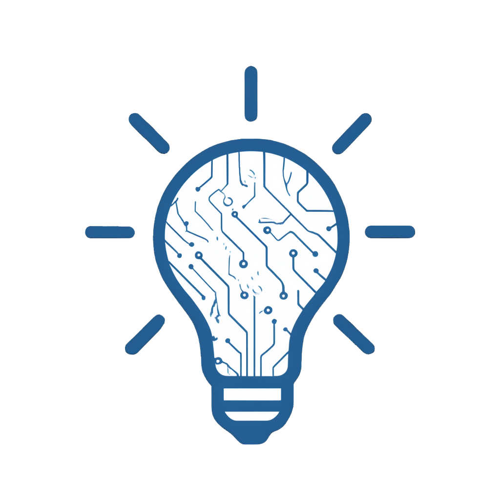 Graphic of a light bulb with a circuit board design inside, representing technology and innovation.