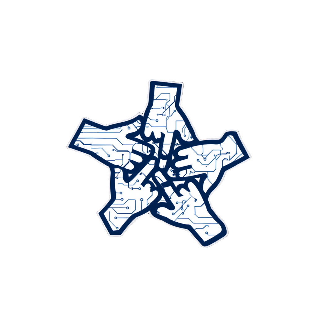 A star-shaped graphic blending circuitry patterns with a map outline of Texas.