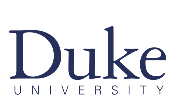 Duke University logo with the word 'Duke' in large navy blue letters and 'University' underneath in smaller font.