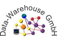 Logo of Digital Warehouse GmbH featuring a stylized molecular structure with interconnected spheres and the company name curved around it.
