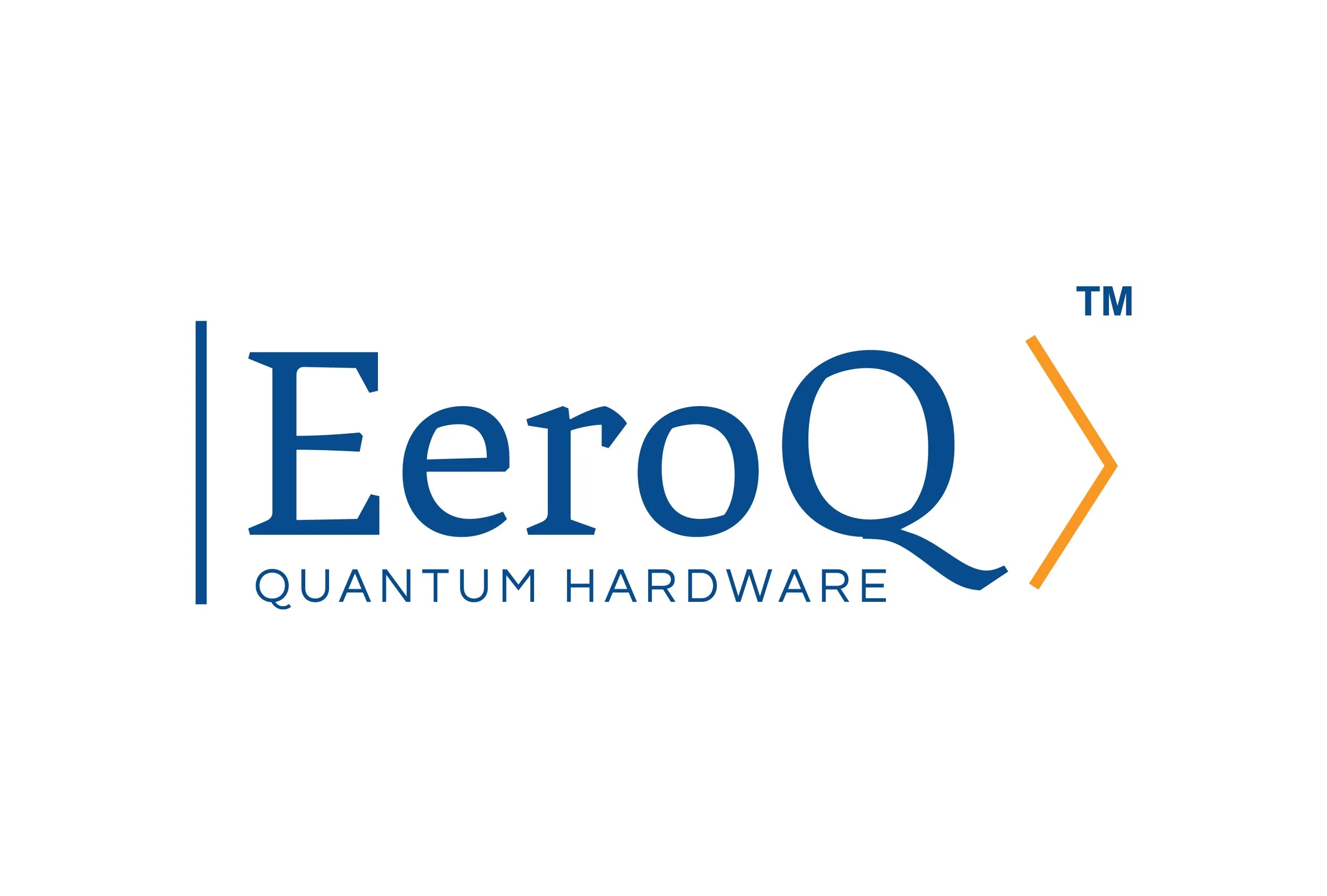 Logo for EeroQ Quantum Hardware featuring blue and orange text and symbols.