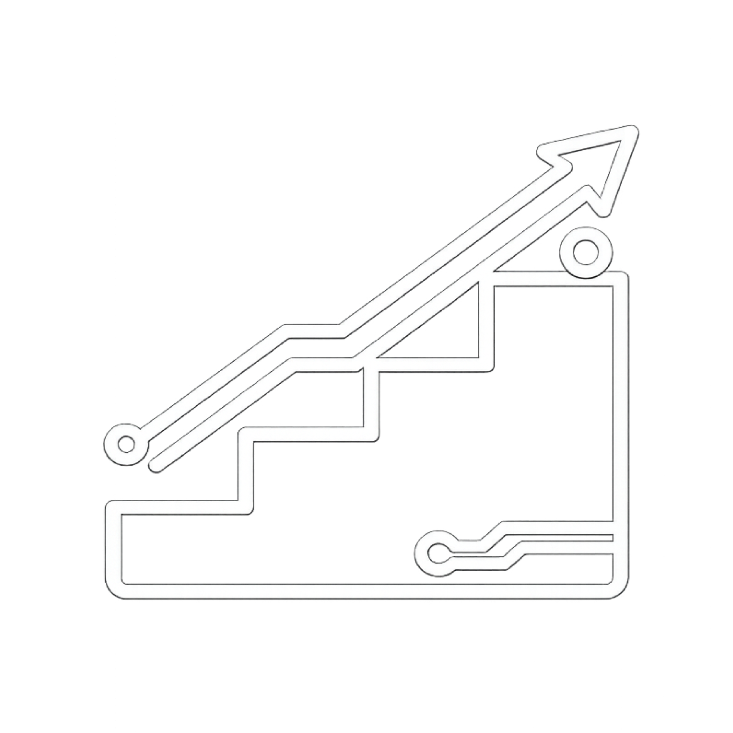 Illustration of a staircase with an upward trending arrow to symbolize growth or progress.