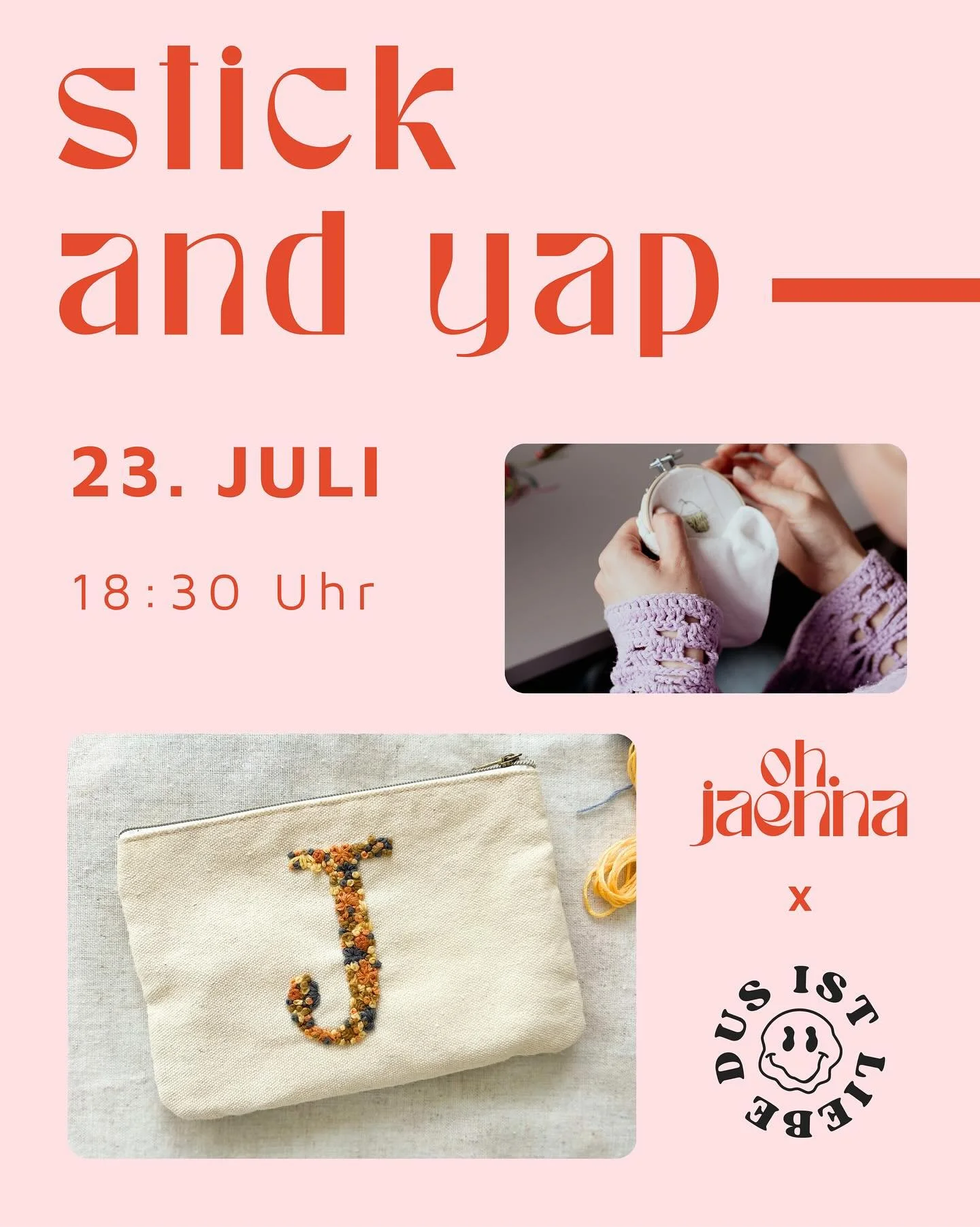 Stick & Yap is back – kommenden Mittwochabend im @wohnz1mmer! 🧵✨
Diesmal schnappen wir uns eine Kosmetiktasche (oder Mäppchen – ganz egal, wofür du sie verwenden möchtest) und besticken sie individuell. 🫶🏼
Egal, ob
