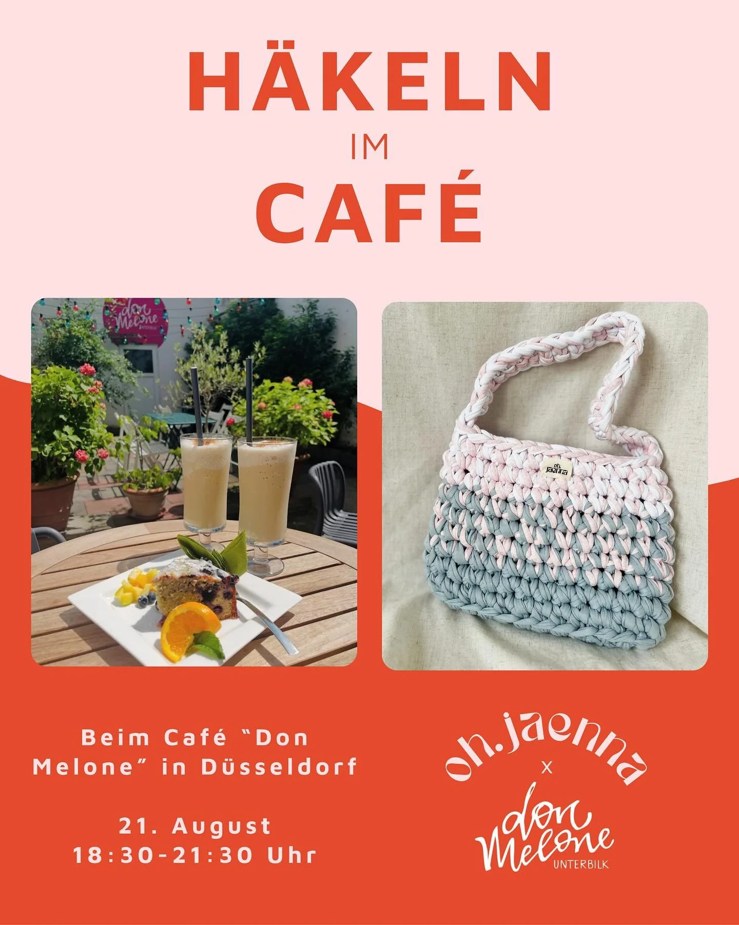 Afterwork-Häkeln bei Snacks & Drinks im gemütlichen Café @donmelone_unterbilk - gemeinsam mit @oh.jaenna! 🧶
Am 21. August machen wir es uns im Café @donmelone_unterbilk richtig schön! Du lernst die Basics und h&aum