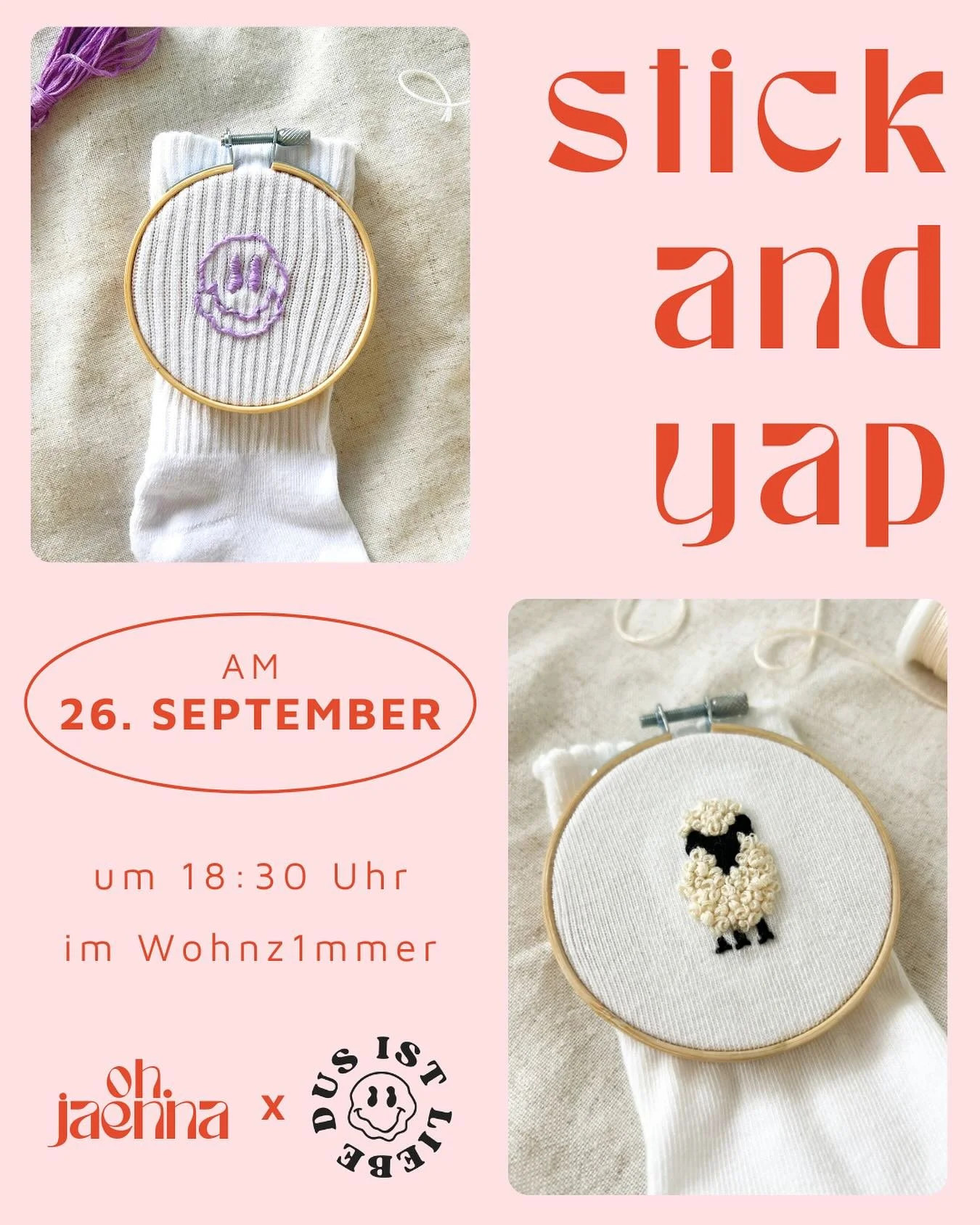 Stick and Yap im @wohnz1mmer mit @dusistliebe ein letztes Mal in der sch&ouml;nen Wohlf&uuml;hl-Location.✨

Hast du Lust neue Freund:innen kennenzulernen und dich dabei kreativ auszutoben? 🫶🏼

We got you! Gemeinsam lernen wir die Grundlagen des Sti