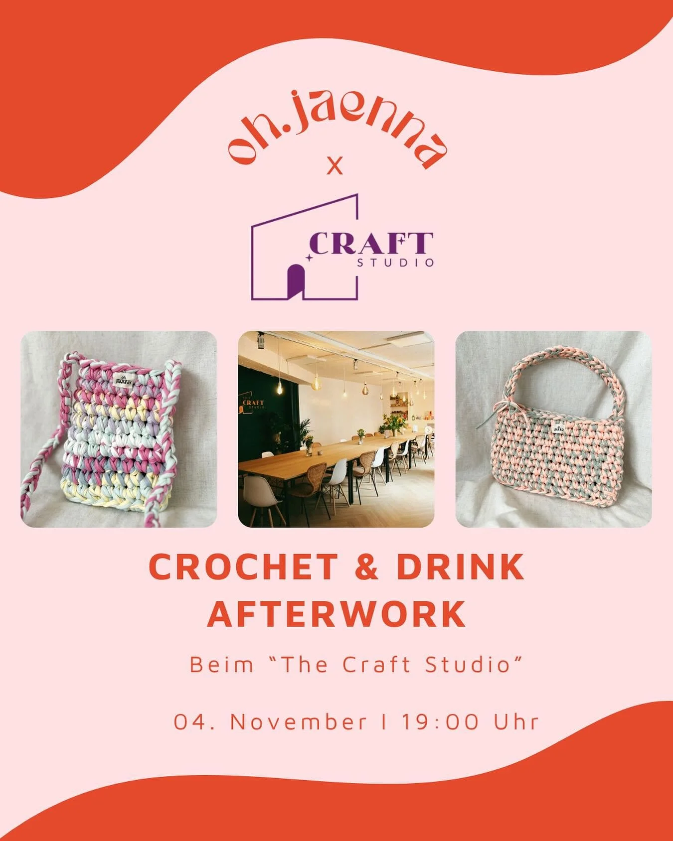Crochet &amp; Drink Afterwork &ndash; H&auml;kel deine eigene Tasche 🧶✨

Lust auf ein kreatives Afterwork? Im gem&uuml;tlichen @thecraftstudiodus zeigen wir dir Schritt f&uuml;r Schritt, wie du eine kleine Tasche h&auml;kelst &ndash; perfekt auch f&