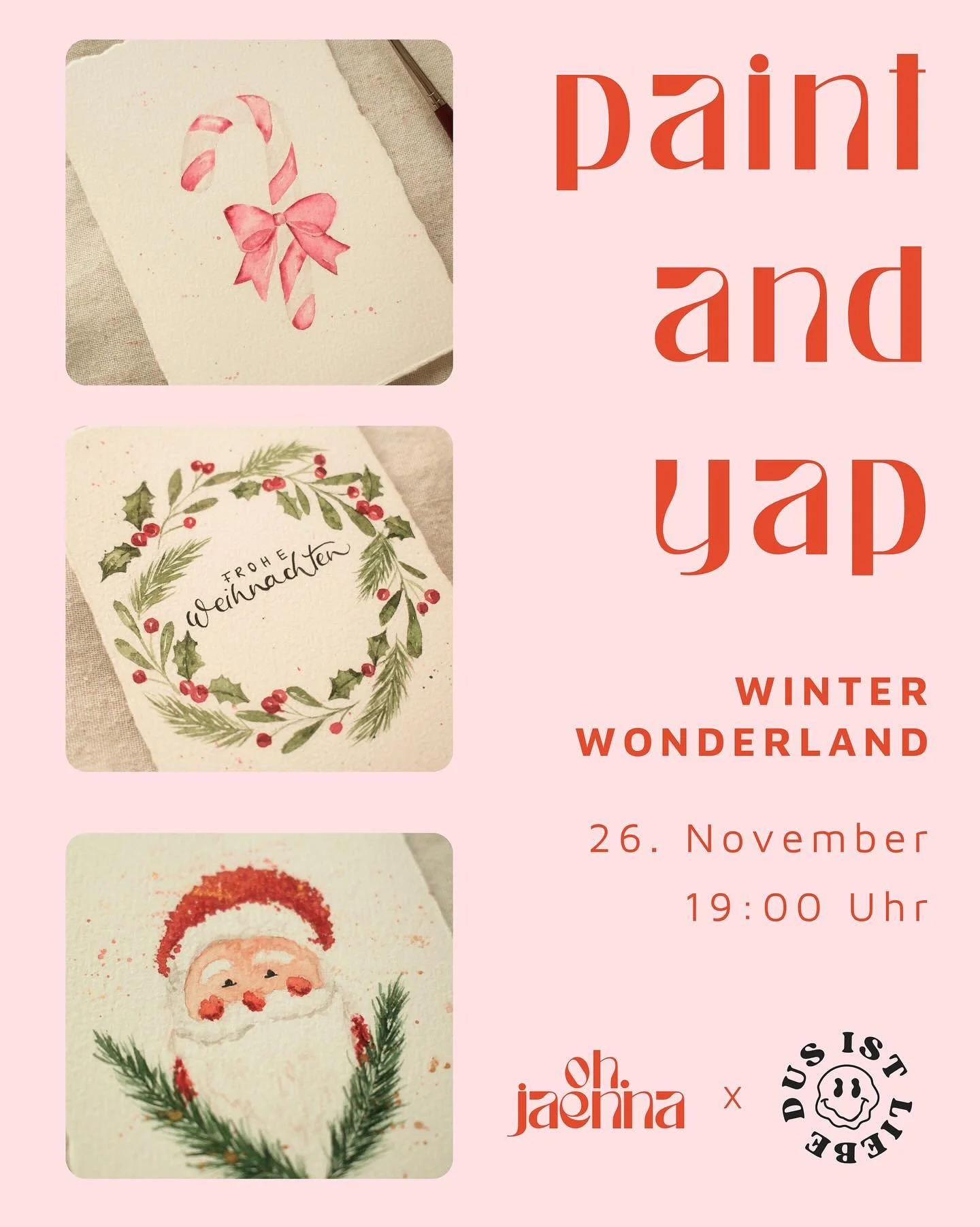 Ab ins Winter Wonderland - bei unserem n&auml;chsten Paint &amp; Yap zusammen mit @dusistliebe ❄️✨🫶🏼

Ich zeige euch die Techniken des Aquarellmalen und zusammen gestalten wir dann Schritt f&uuml;r Schritt sch&ouml;ne Weihnachtskarten. 🌲

🗓️ 26. 